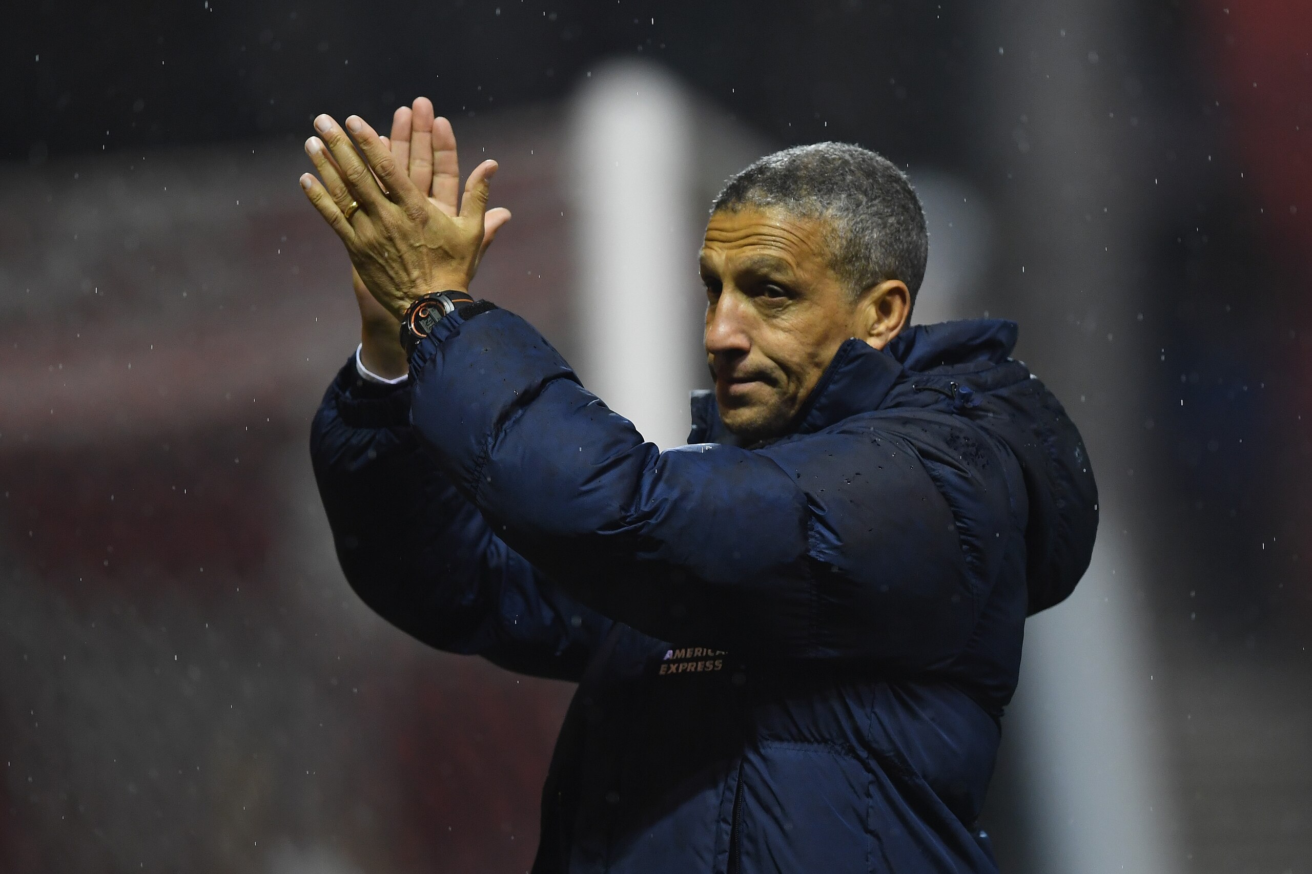 NOTTINGHAM, ENGLAND - APRIL 11: Manager of Brighton and Hove Albion, Chris Houghton celebrates with fans following Sky Bet Championship match between Nottingham Forest and Brighton and Hove Albion, April 11, 2016 in Nottingham, United Kingdom.  (Photo by 