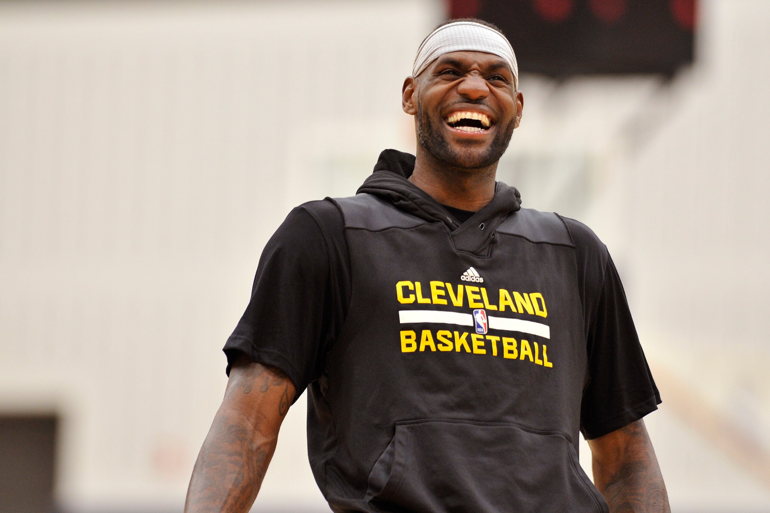 INDEPENDENCE, OH - SEPTEMBER 28:  LeBron James #23 of the Cleveland Cavaliers smiles and laughs during a practice at The Cleveland Clinic Courts on September 28, 2016 in Independence, Ohio. NOTE TO USER: User expressly acknowledges and agrees that, by dow