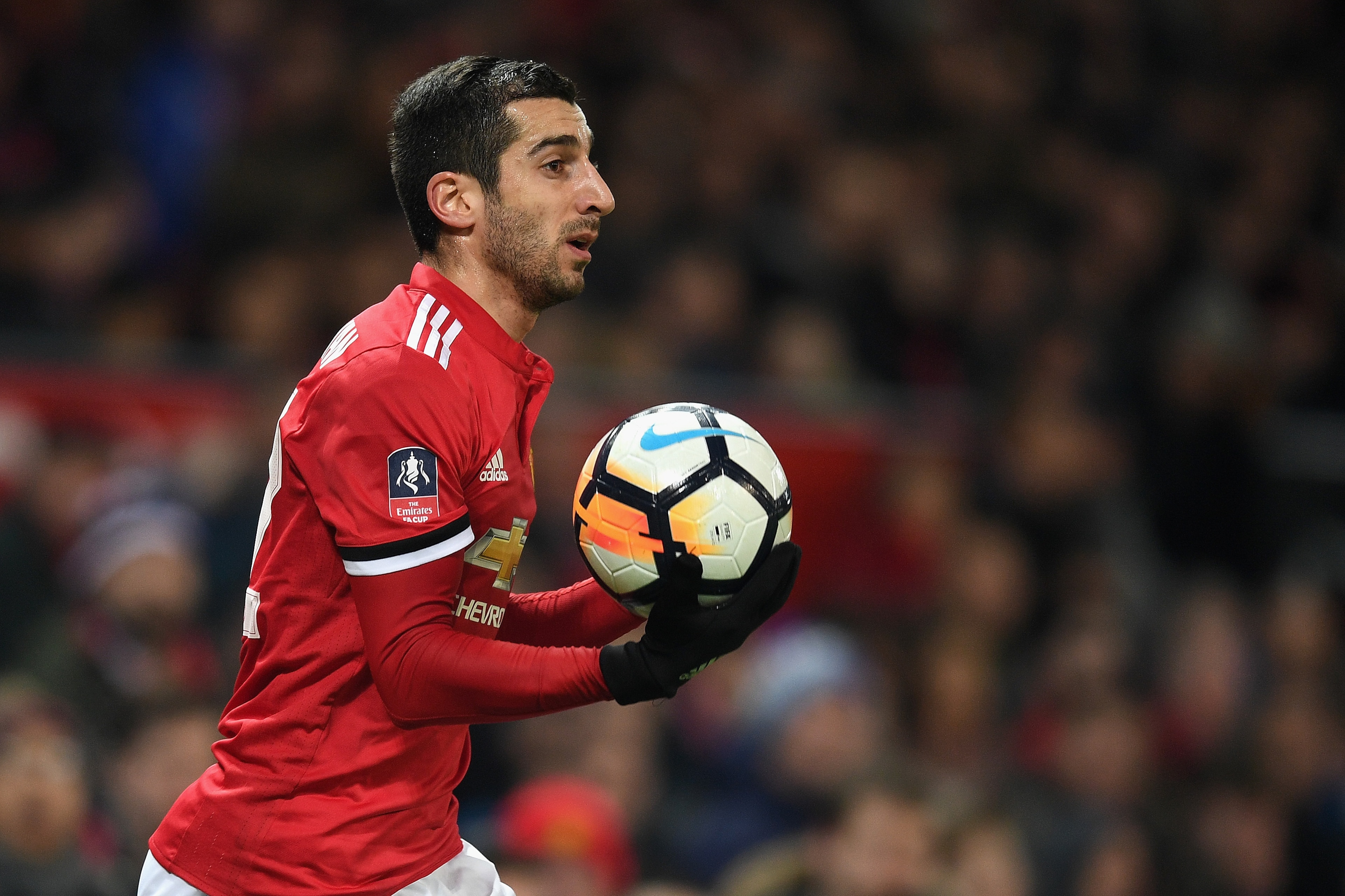 MANCHESTER, ENGLAND - JANUARY 05:  Henrikh Mkhitaryan of Manchester United in action during the FA Cup 3rd round match between Manchester United and derby County at Old Trafford on January 5, 2018 in Manchester, England.  (Photo by Michael Regan/Getty Ima