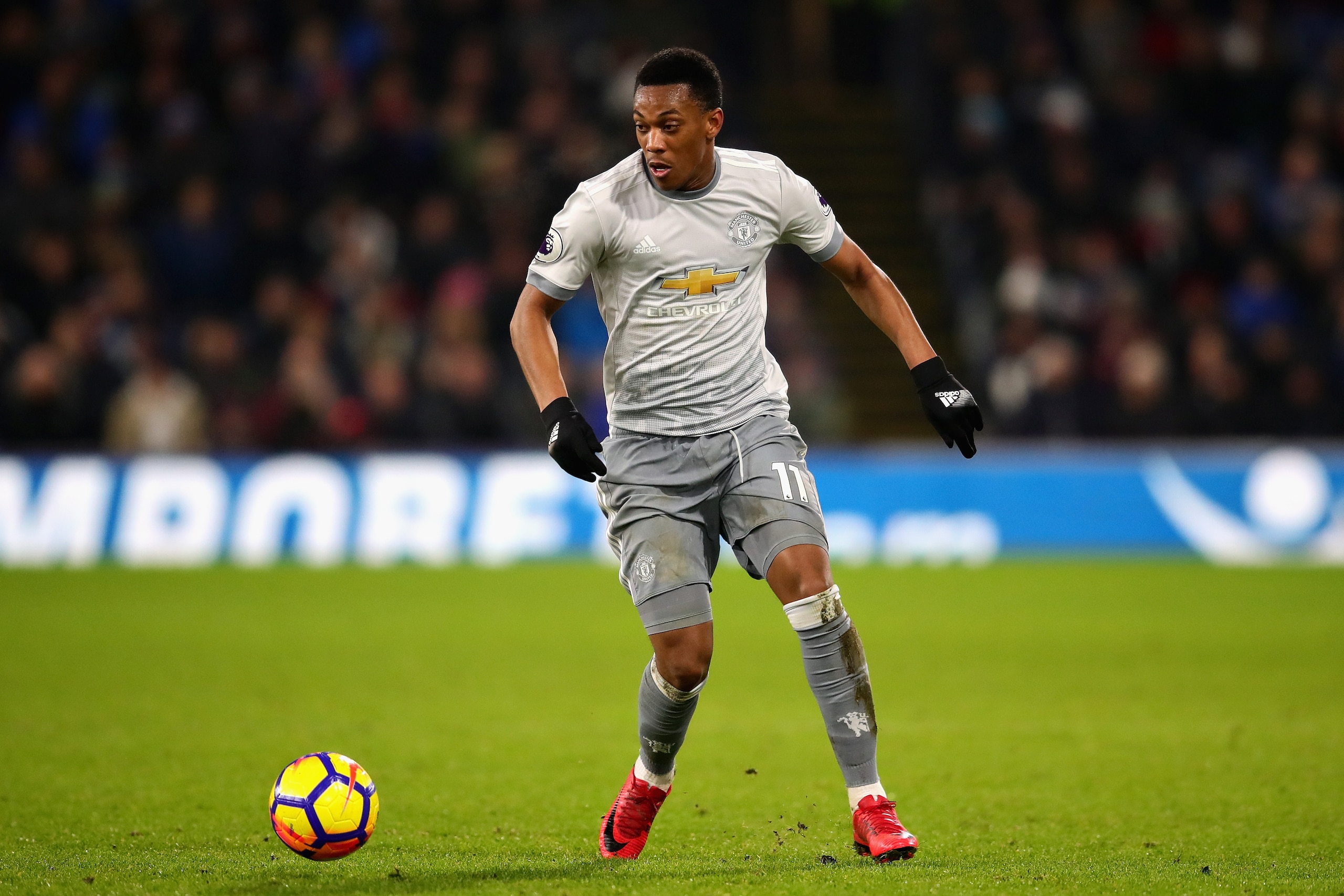 BURNLEY, ENGLAND - JANUARY 20: Anthony Martial of Manchester United in action during the Premier League match between Burnley and Manchester United at Turf Moor on January 20, 2018 in Burnley, England.  (Photo by Chris Brunskill Ltd/Getty Images)