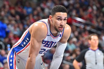PHILADELPHIA,PA - JANUARY 20 : Ben Simmons #25 of the Philadelphia 76ers looks on against the Milwaukee Bucks at Wells Fargo Center on January 20, 2018 in Philadelphia, Pennsylvania NOTE TO USER: User expressly acknowledges and agrees that, by downloading