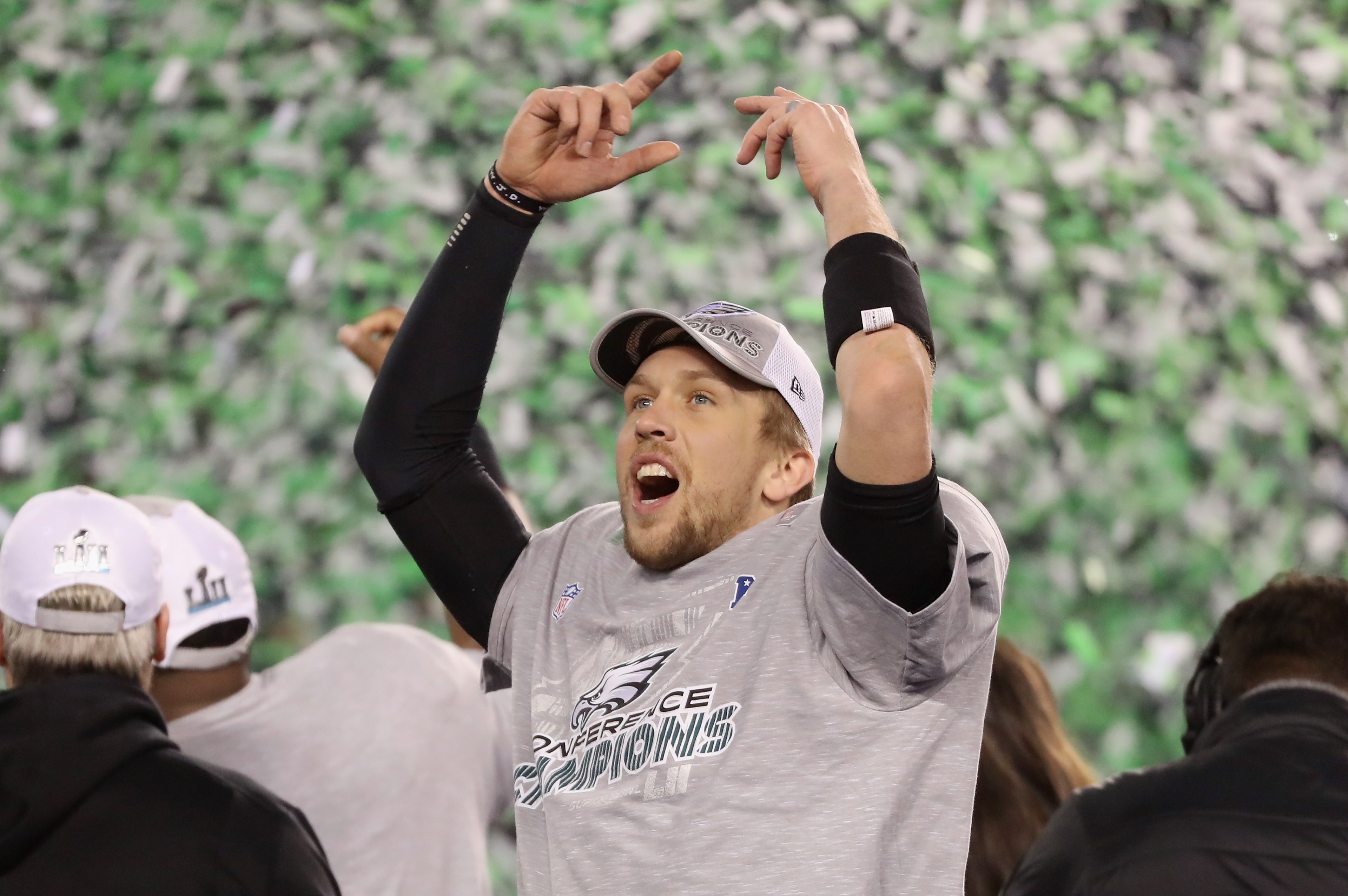 PHILADELPHIA, PA - JANUARY 21:  Nick Foles #9 of the Philadelphia Eagles celebrates his teams win over the Minnesota Vikings in the NFC Championship game at Lincoln Financial Field on January 21, 2018 in Philadelphia, Pennsylvania. The Philadelphia Eagles