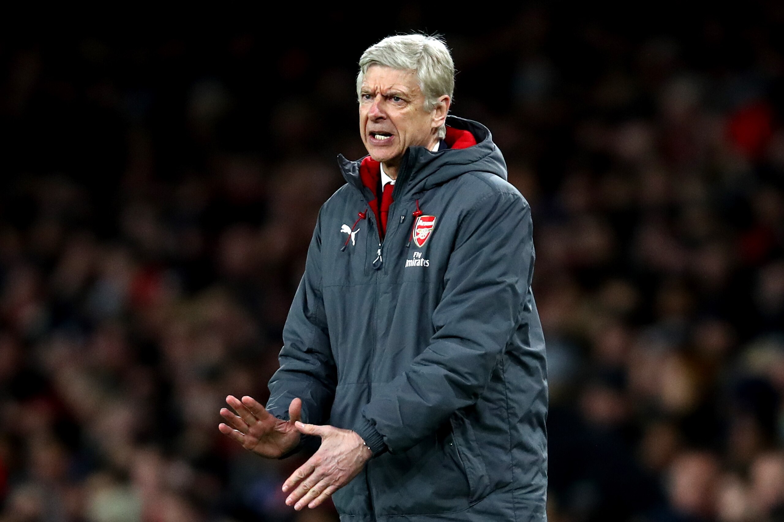 LONDON, ENGLAND - JANUARY 24:  Arsene Wenger, Manager of Arsenal reacts during the Carabao Cup Semi-Final Second Leg at Emirates Stadium on January 24, 2018 in London, England.  (Photo by Julian Finney/Getty Images)