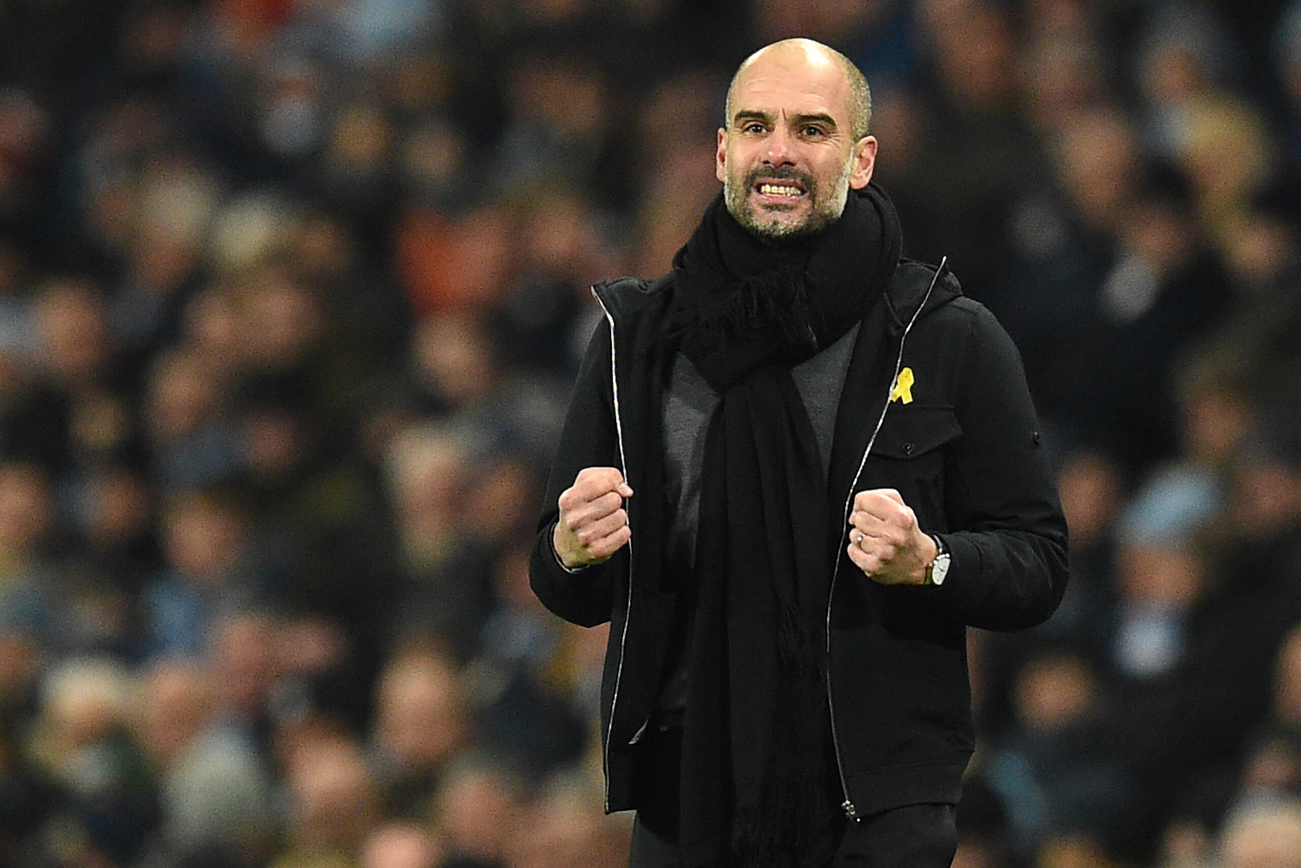 Manchester City's Spanish manager Pep Guardiola gestures on the touchline during the English Premier League football match between Manchester City and Newcastle United at the Etihad Stadium in Manchester, north west England, on January 20, 2018. / AFP PHO