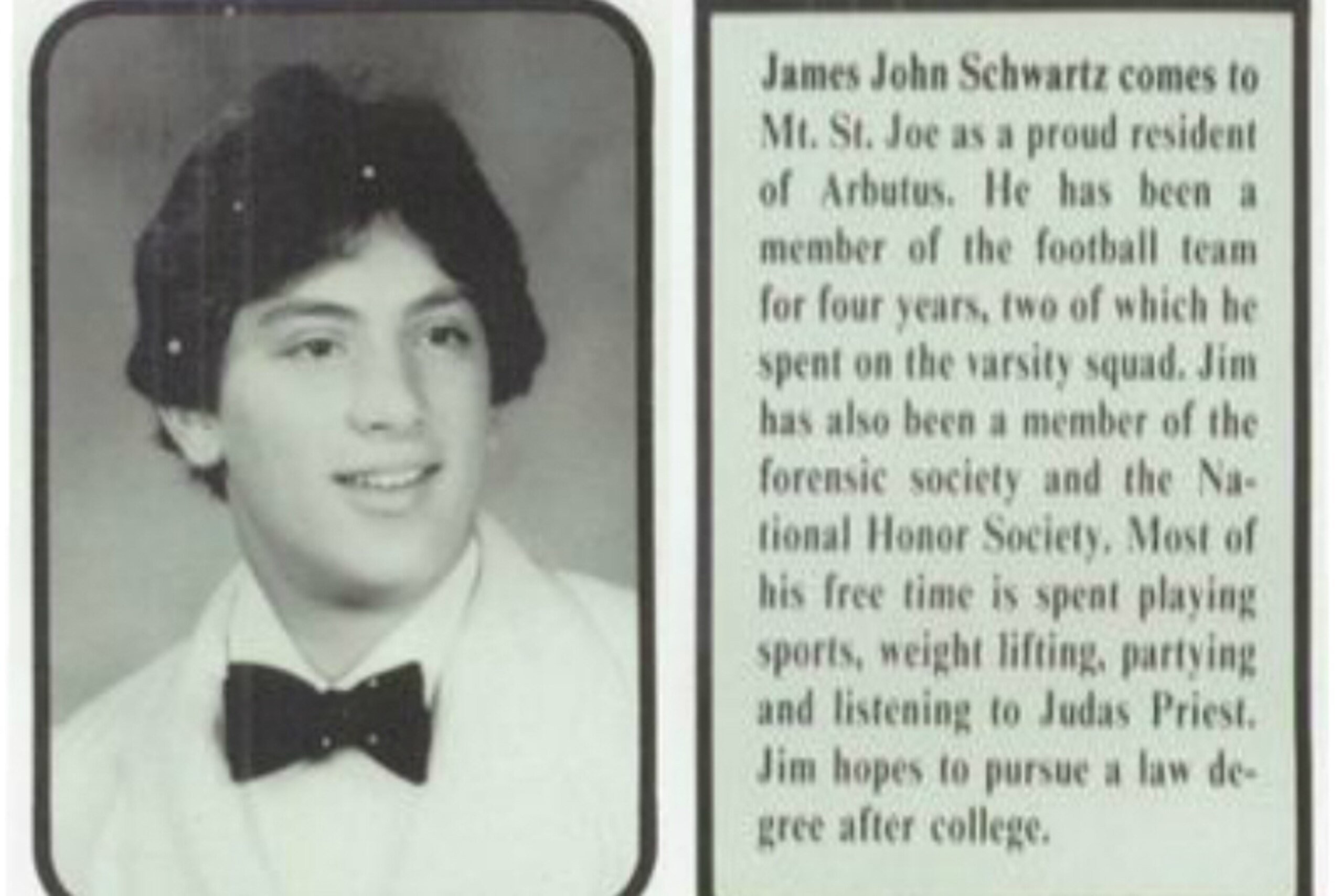 Jim Schwartz in his Mount Saint Joseph High School yearbook.