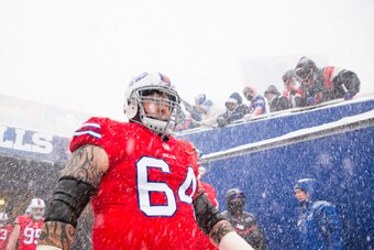 ORCHARD PARK, NY - DECEMBER 10:  Richie Incognito #64 of the Buffalo Bills walks out of the tunnel before the game against the Indianapolis Colts at New Era Field on December 10, 2017 in Orchard Park, New York.  Buffalo defeats Indianapolis in overtime 13