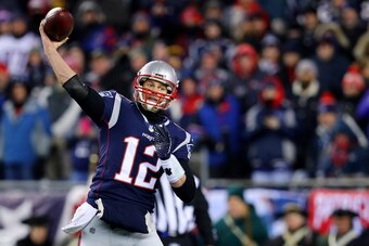 FOXBOROUGH, MA - JANUARY 13: Tom Brady #12 of the New England Patriots makes pass during the AFC Divisional Playoff game against the Tennessee Titans at Gillette Stadium on January 13, 2018 in Foxborough, Massachusetts. (Photo by Maddie Meyer/Getty Images