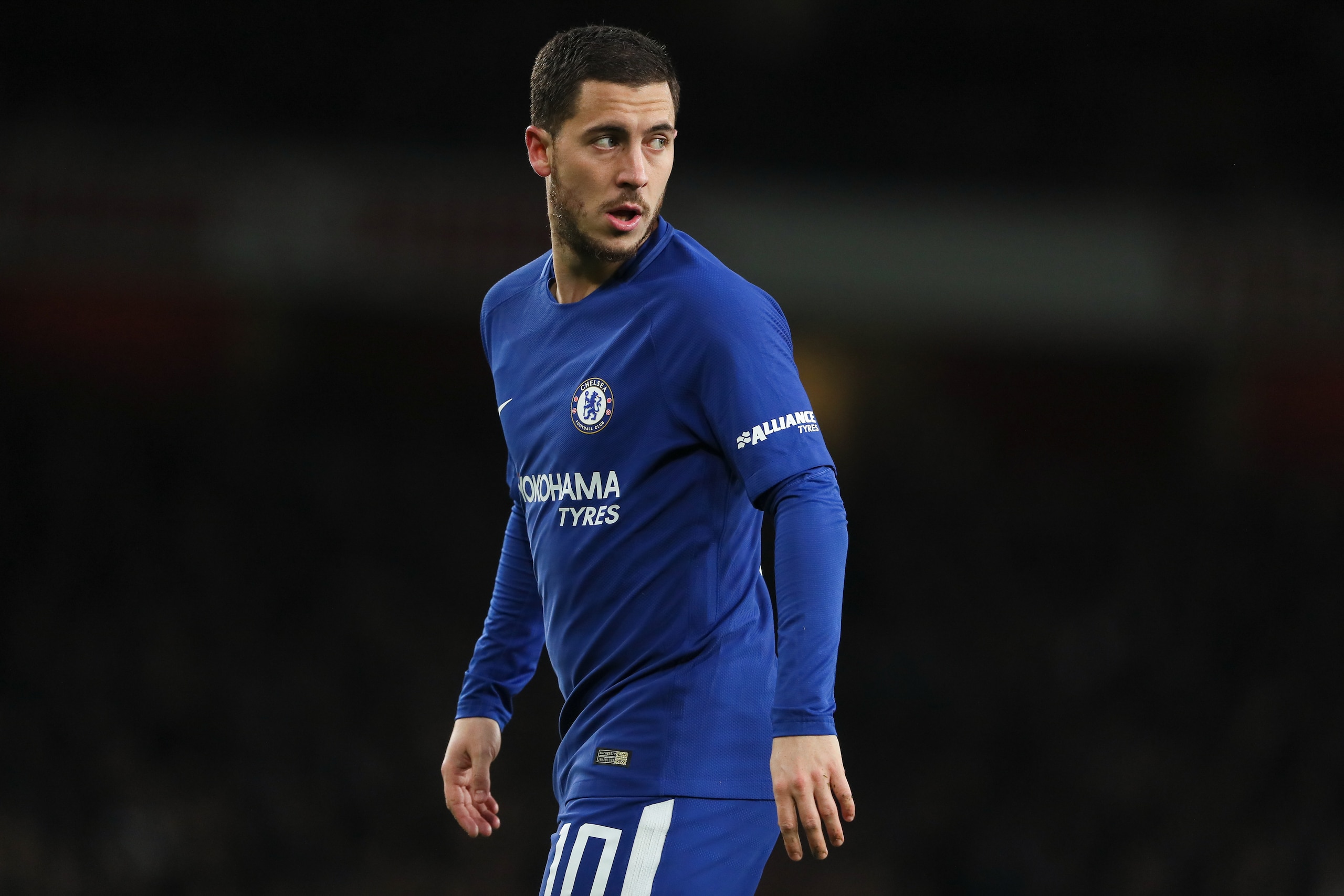 LONDON, ENGLAND - JANUARY 24: Eden Hazard of Chelsea during the Carabao Cup Semi-Final Second Leg match between Arsenal and Chelsea at The Emirates Stadium on January 24, 2018 in London, England. (Photo by Matthew Ashton - AMA/Getty Images)