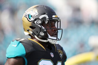 JACKSONVILLE, FL - DECEMBER 17:   Yannick Ngakoue #91 of the Jacksonville Jaguars warms up on the field prior to the start of their game against the Houston Texans at EverBank Field on December 17, 2017 in Jacksonville, Florida.  (Photo by Logan Bowles/Ge