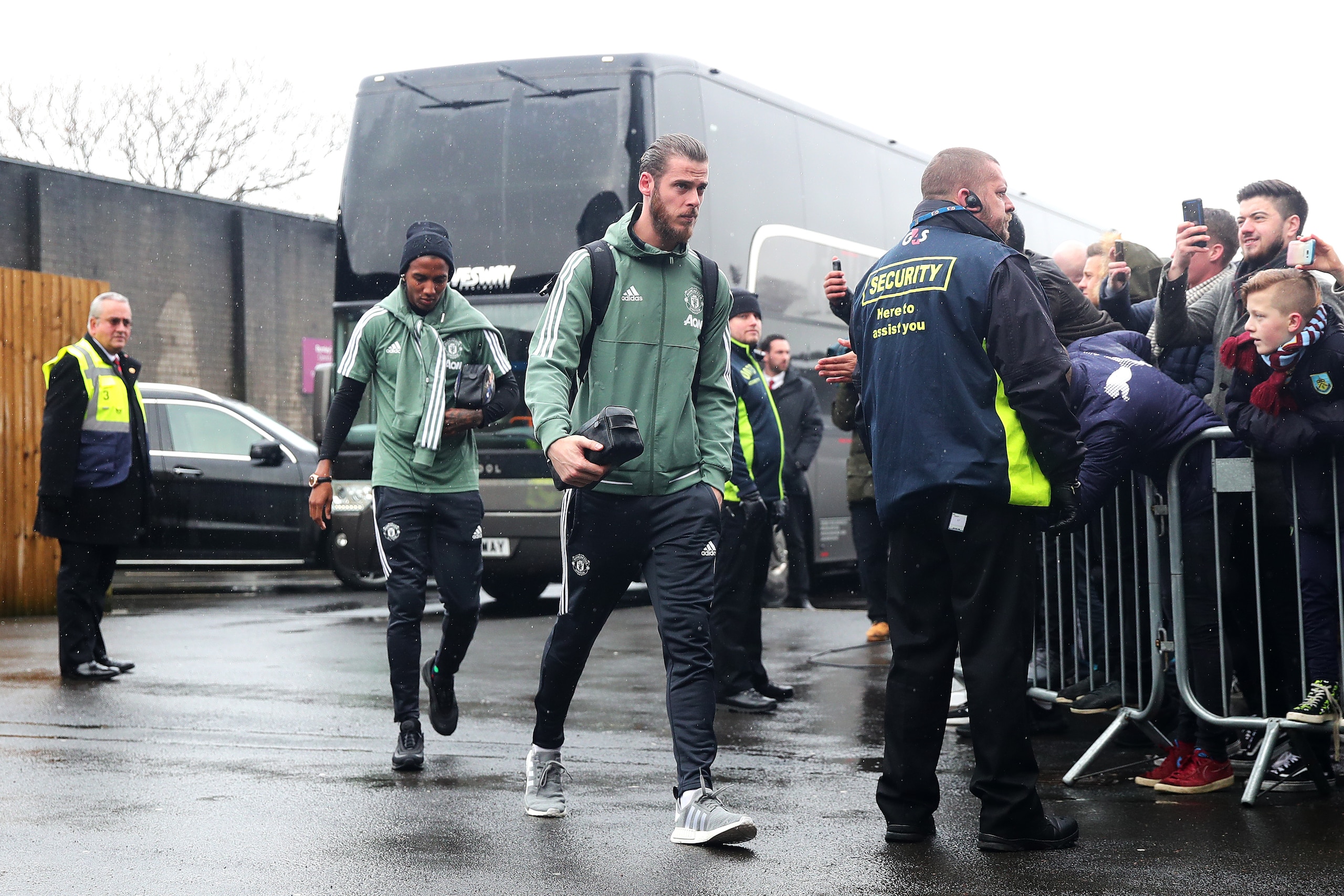 BURNLEY, ENGLAND - JANUARY 20: David De Gea of Manchester United arrives ahead of the Premier League match between Burnley and Manchester United at Turf Moor on January 20, 2018 in Burnley, England. (Photo by Chris Brunskill Ltd/Getty Images)