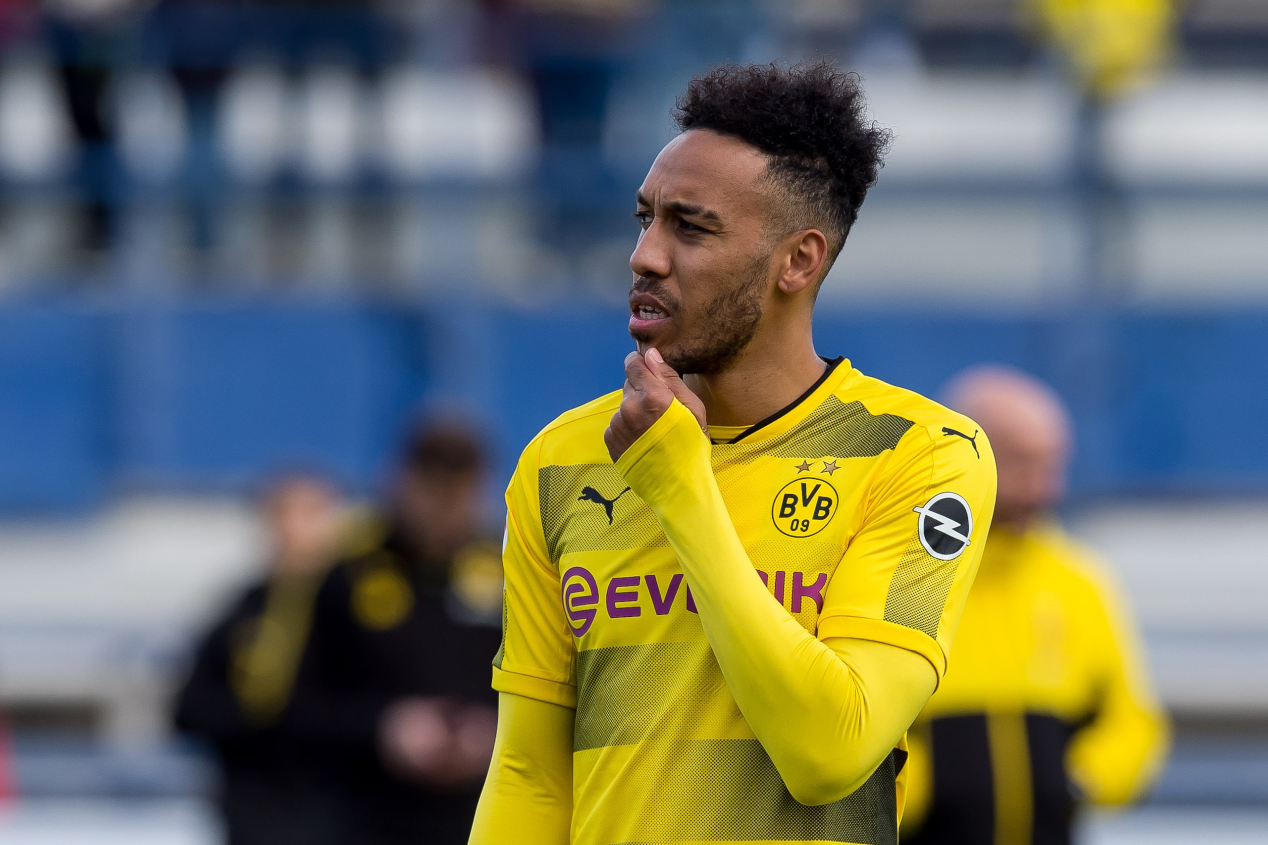 MARBELLA, SPAIN - JANUARY 08: Auba, Pierre-Emerick Aubameyang of Dortmund gestures during the Friendly match between Borussia Dortmund and SV Zulte Waregem at Estadio Municipal de Marbella on January 08, 2018 in Marbella, Spain. (Photo by TF-Images/TF-Ima