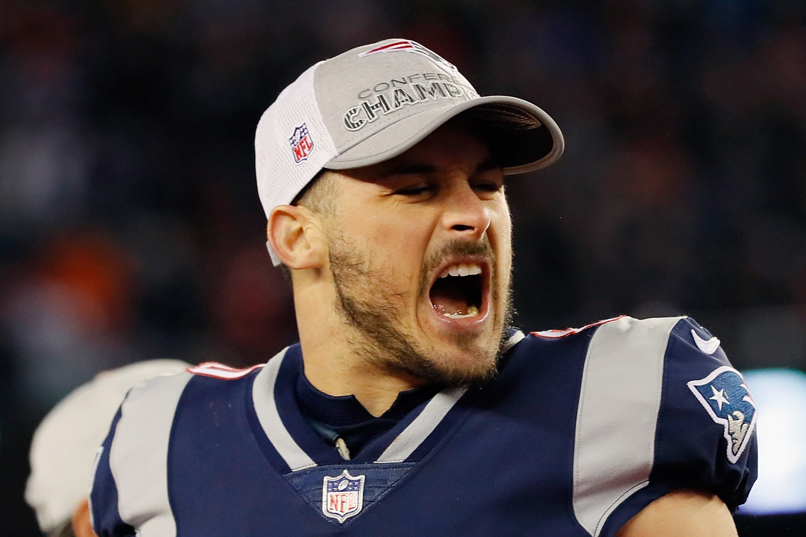 FOXBOROUGH, MA - JANUARY 21: Danny Amendola #80 of the New England Patriots celebrates after the AFC Championship Game against the Jacksonville Jaguars at Gillette Stadium on January 21, 2018 in Foxborough, Massachusetts. (Photo by Kevin C. Cox/Getty I FOXBOROUGH, MA - JANUARY 21: Danny Amendola #80 of the New England Patriots celebrates after the AFC Championship Game against the Jacksonville Jaguars at Gillette Stadium on January 21, 2018 in Foxborough, Massachusetts. (Photo by Kevin C. Cox/Getty I