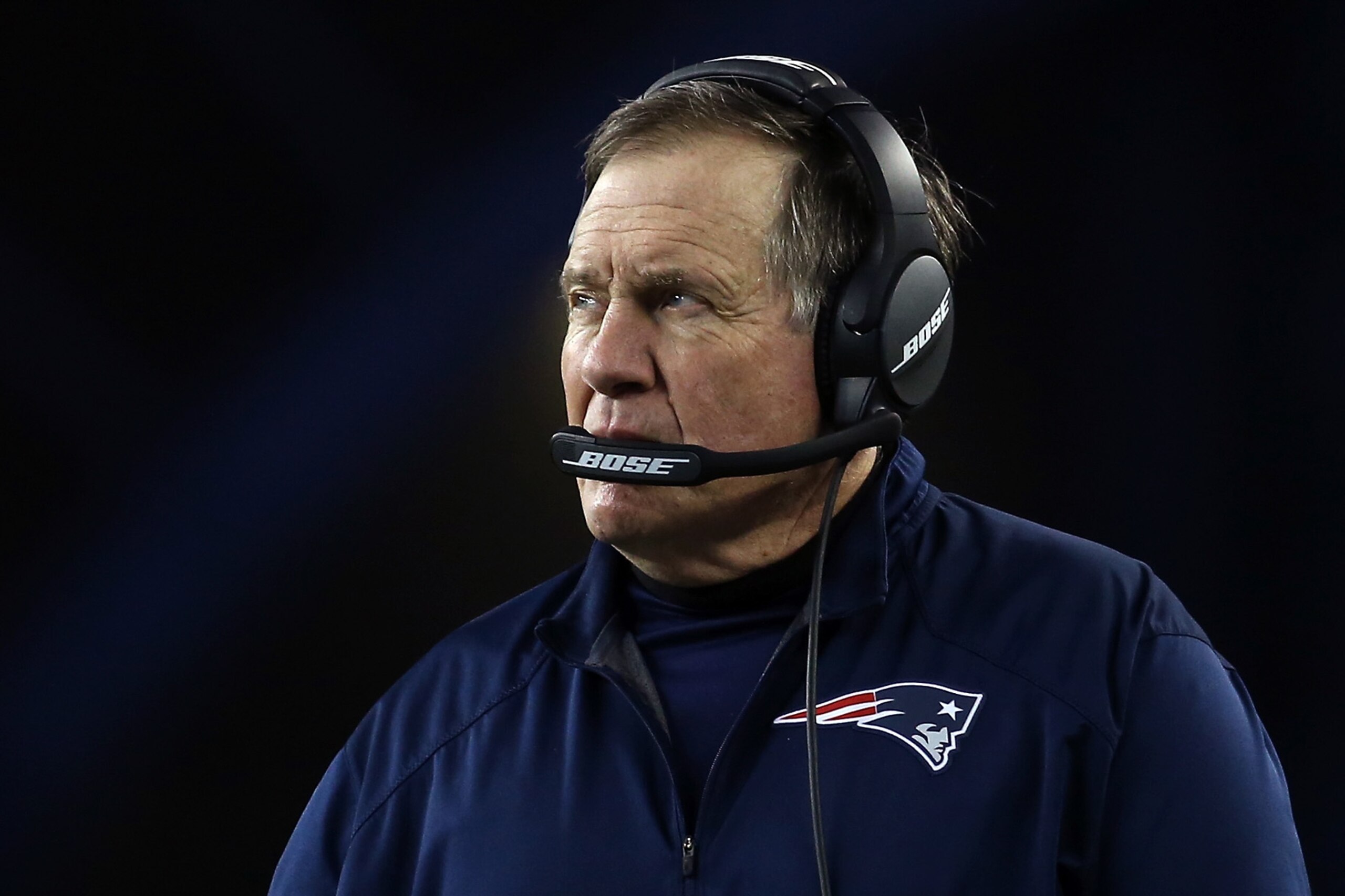 FOXBOROUGH, MA - JANUARY 21: Head coach Bill Belichick of the New England Patriots reacts in the third quarter during the AFC Championship Game against the Jacksonville Jaguars at Gillette Stadium on January 21, 2018 in Foxborough, Massachusetts. (Photo FOXBOROUGH, MA - JANUARY 21: Head coach Bill Belichick of the New England Patriots reacts in the third quarter during the AFC Championship Game against the Jacksonville Jaguars at Gillette Stadium on January 21, 2018 in Foxborough, Massachusetts. (Photo