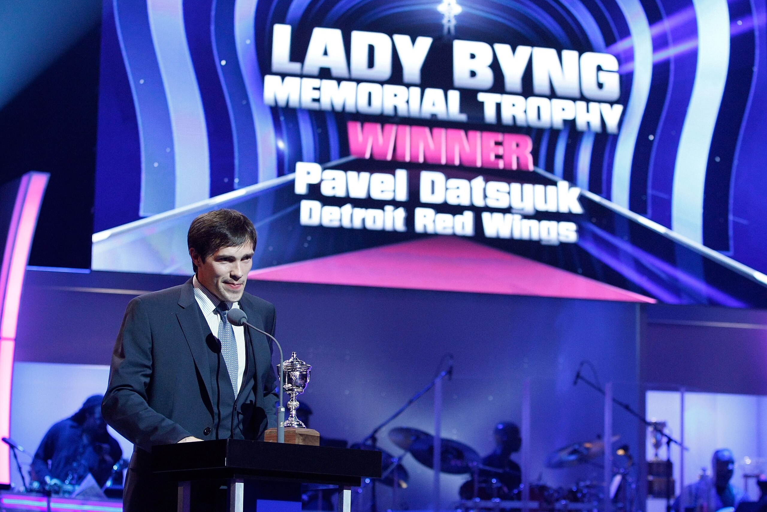 LAS VEGAS - JUNE 18:  Pavel Datsyuk of the Detroit Red Wings accepts the Lady Byng Trophy during the 2009 NHL Awards at the Palms Casino Resort on June 18, 2009 in Las Vegas, Nevada.  (Photo by Ethan Miller/Getty Images for NHL)