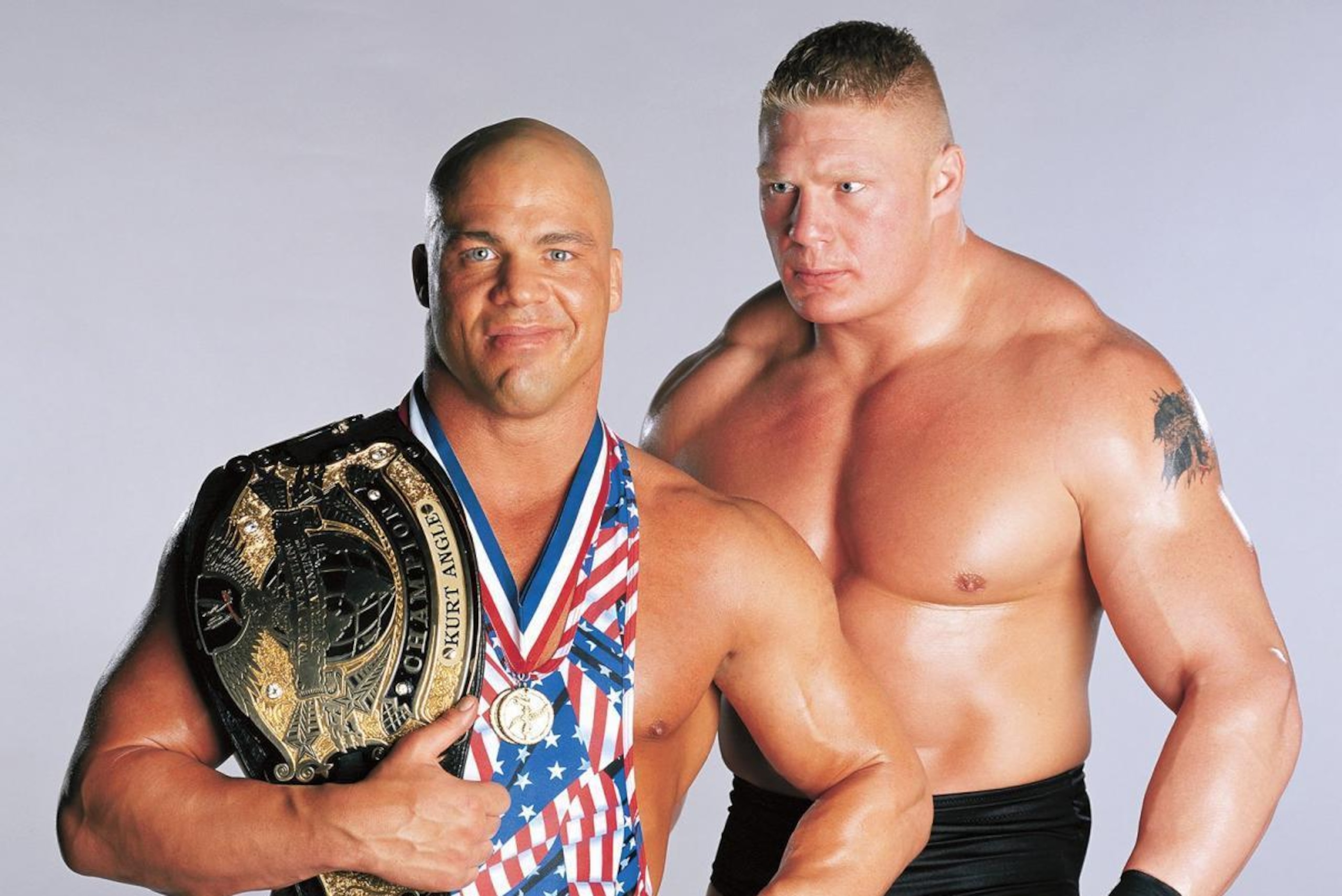 Kurt Angle and Brock Lesnar.