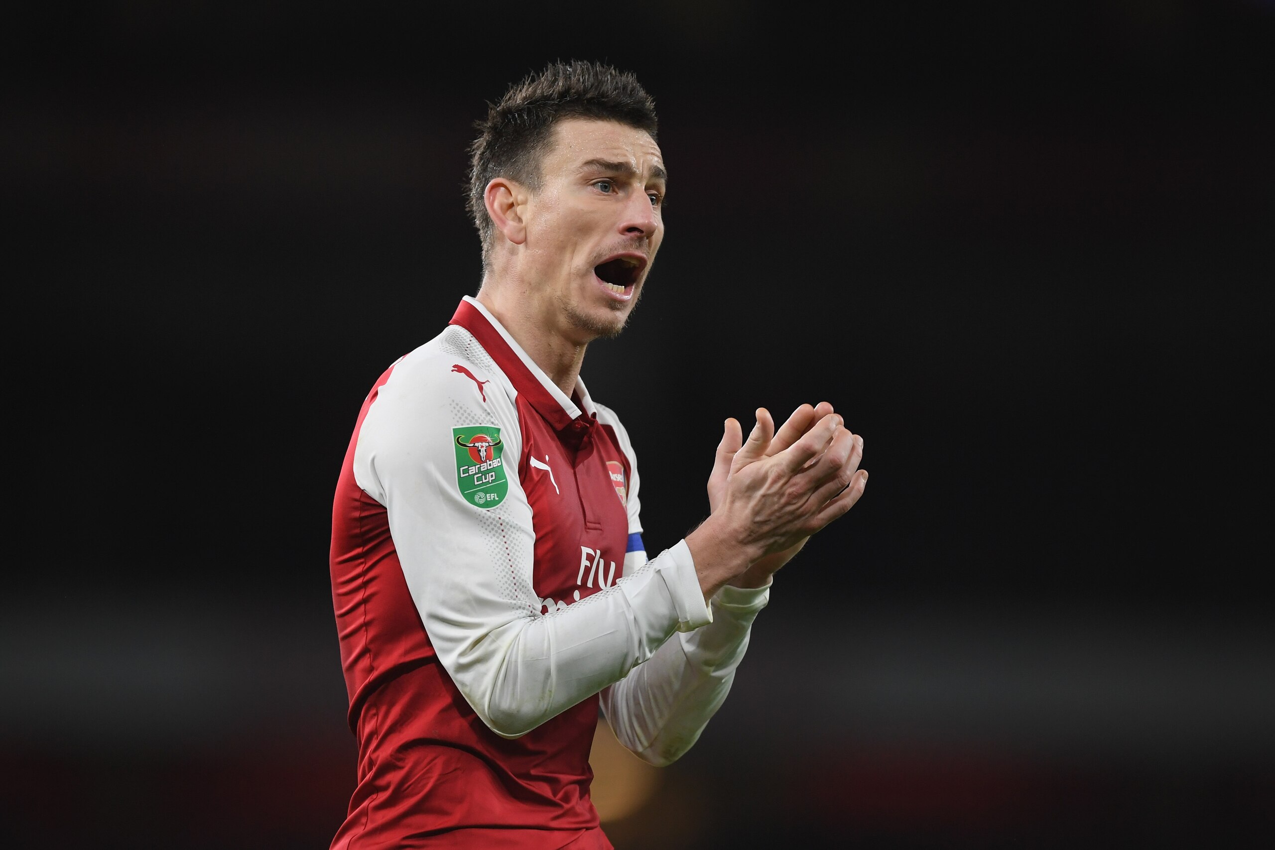 LONDON, ENGLAND - JANUARY 24:  Laurent Koscielny of Arsenal during Carabao Cup Semi-Final Second Leg match between Arsenal and Chelsea the  at Emirates Stadium on January 24, 2018 in London, England.  (Photo by Shaun Botterill/Getty Images)