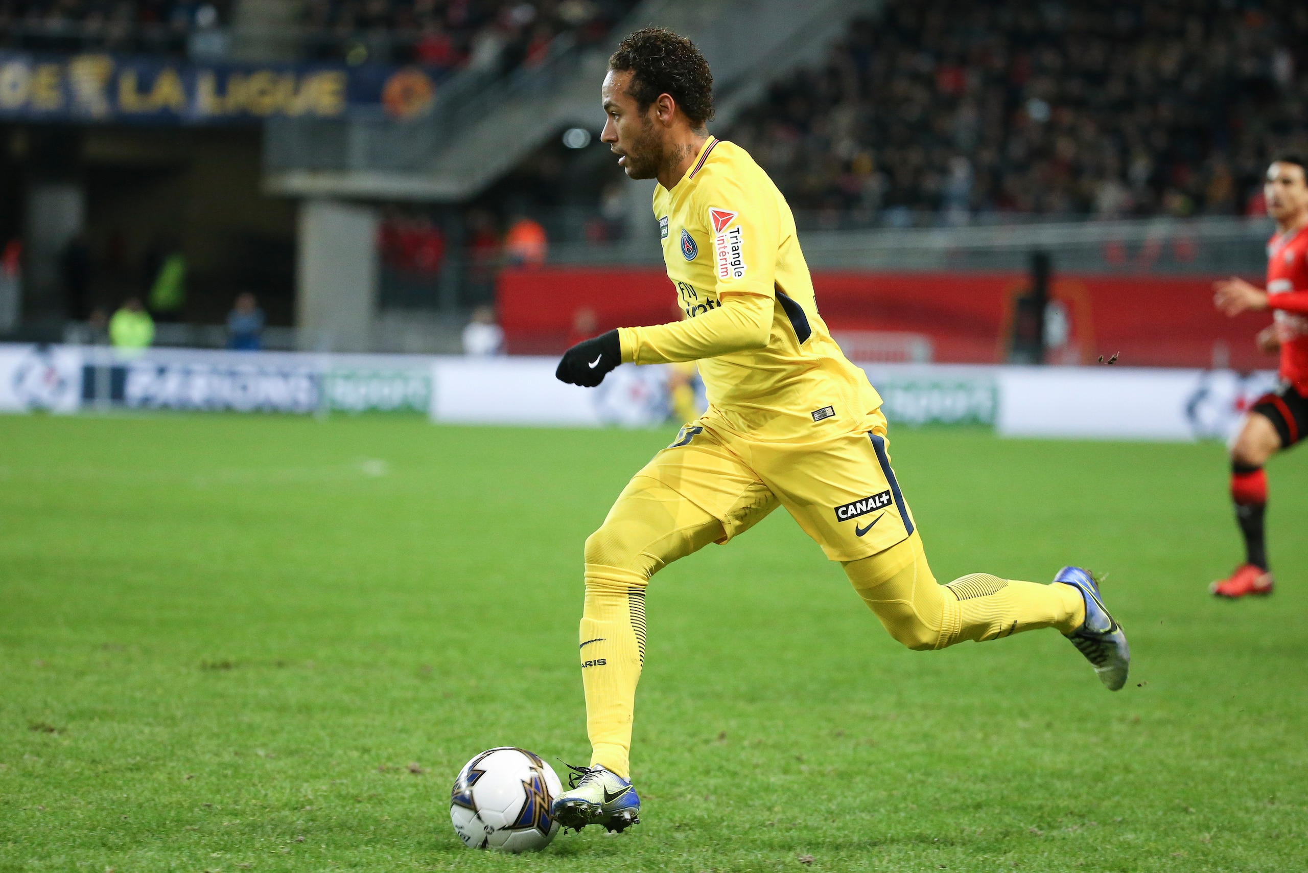 RENNES, FRANCE - JANUARY 30: Neymar Jr of PSG during the French League Cup (Coupe de la Ligue) match between Stade Rennais and Paris Saint Germain (PSG) at Roazhon Park on January 30, 2018 in Rennes, France. (Photo by Jean Catuffe/Getty Images)