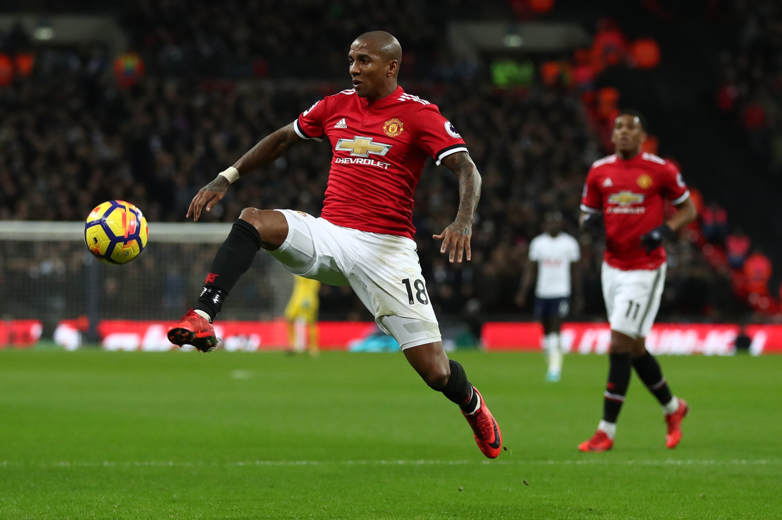 LONDON, ENGLAND - JANUARY 31: Ashley Young of Manchester United during the Premier League match between Tottenham Hotspur and Manchester United at Wembley Stadium on January 31, 2018 in London, England. (Photo by Catherine Ivill/Getty Images)
