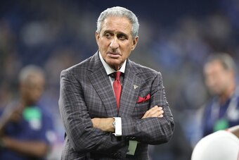 DETROIT, MI - SEPTEMBER 24: Atlanta Falcons owner Arthur Blank watches the warms ups prior to the start of the game against the Detroit Lions at Ford Field on September 24, 2017 in Detroit, Michigan. Atlanta defeated Detroit 30-26. (Photo by Leon Halip/Ge