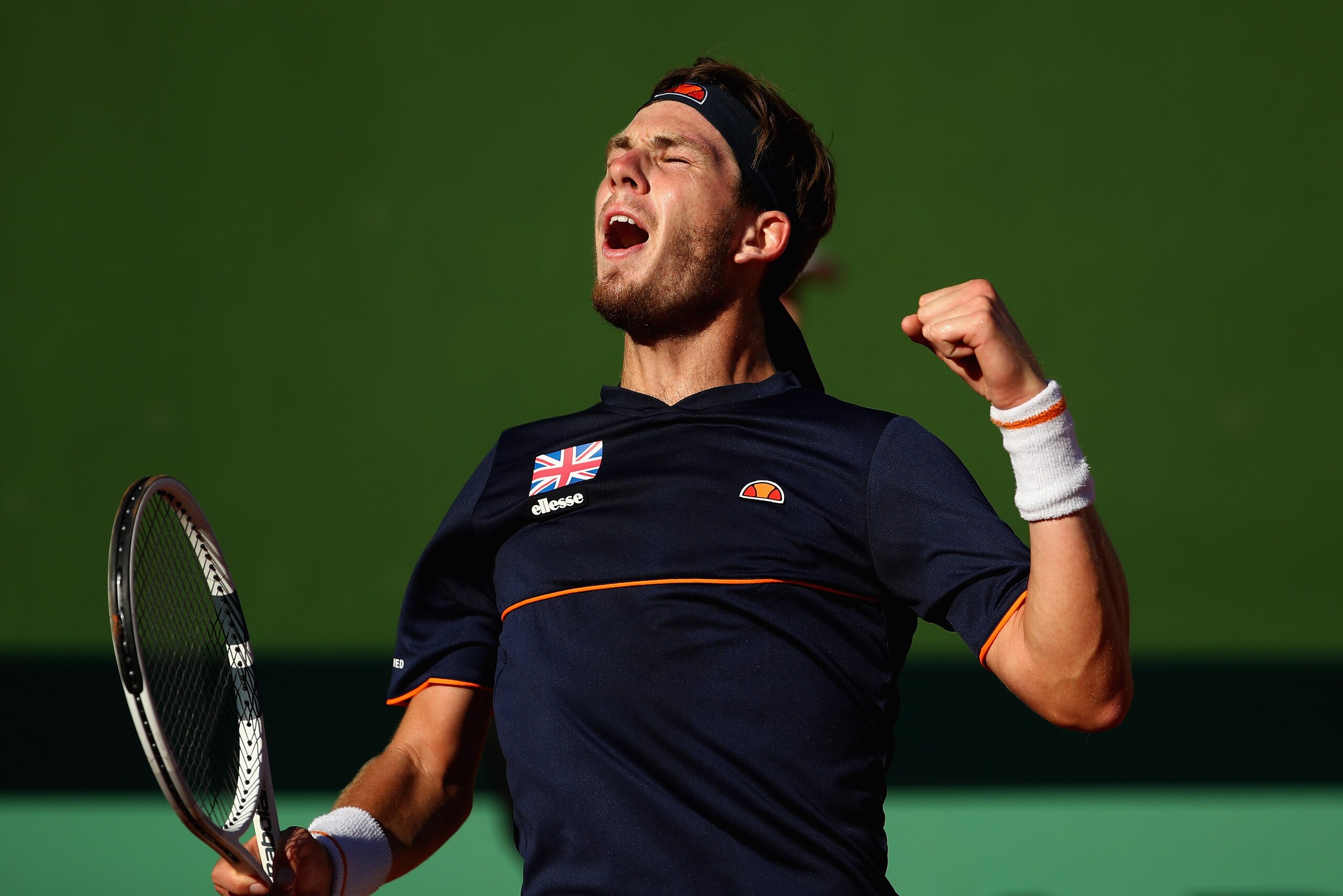 MARBELLA, SPAIN - FEBRUARY 02:  Cam Norrie of Great Britain celebrates winning a game against Roberto Bautista Agut of Spain during day one of the Davis Cup World Group first round match between Spain and Great Britain at Club de Tenis Puente Romano on Fe