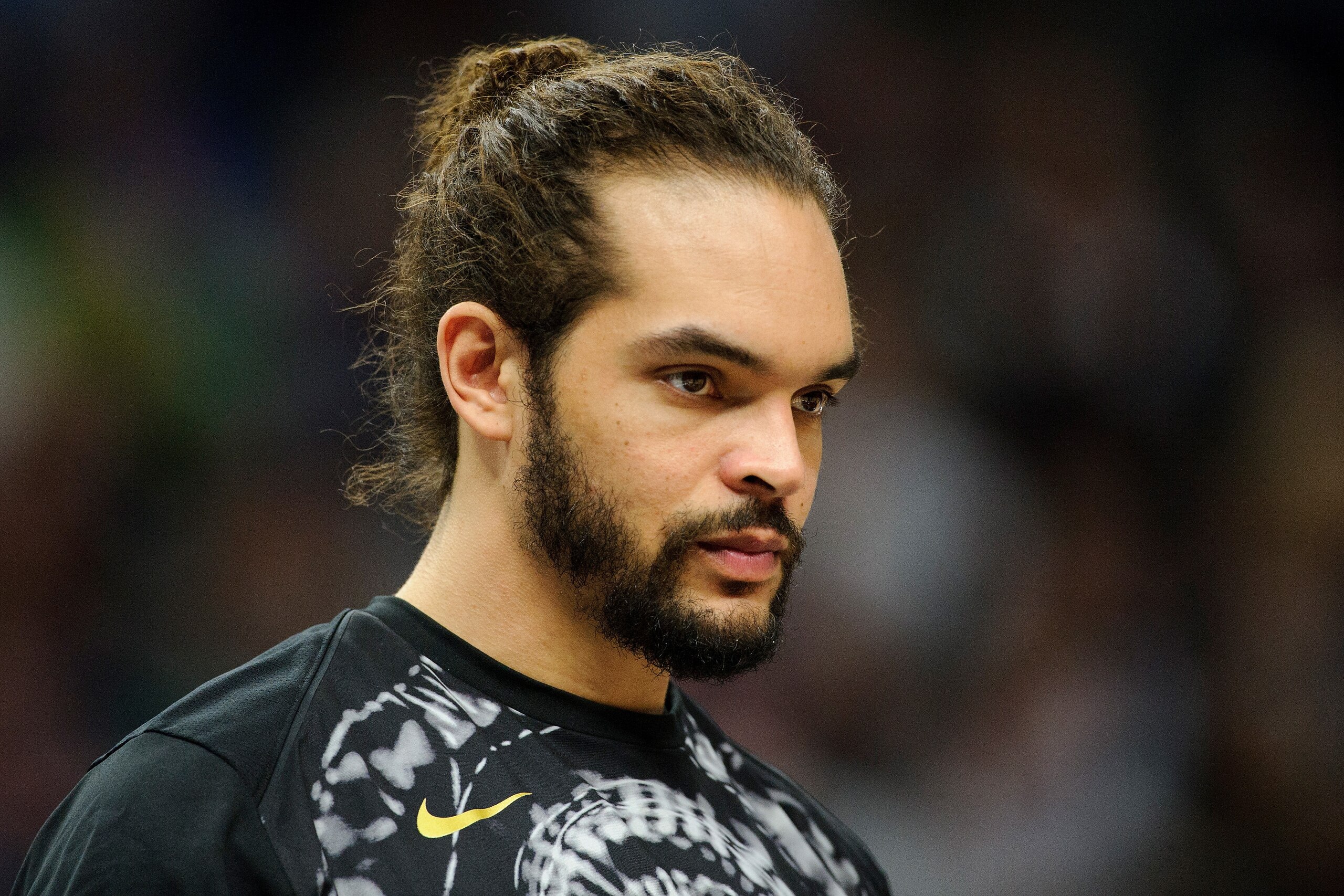 MINNEAPOLIS, MN - JANUARY 12: Joakim Noah #13 of the New York Knicks looks on during the game against the Minnesota Timberwolves on January 12, 2018 at the Target Center in Minneapolis, Minnesota. NOTE TO USER: User expressly acknowledges and agrees that,