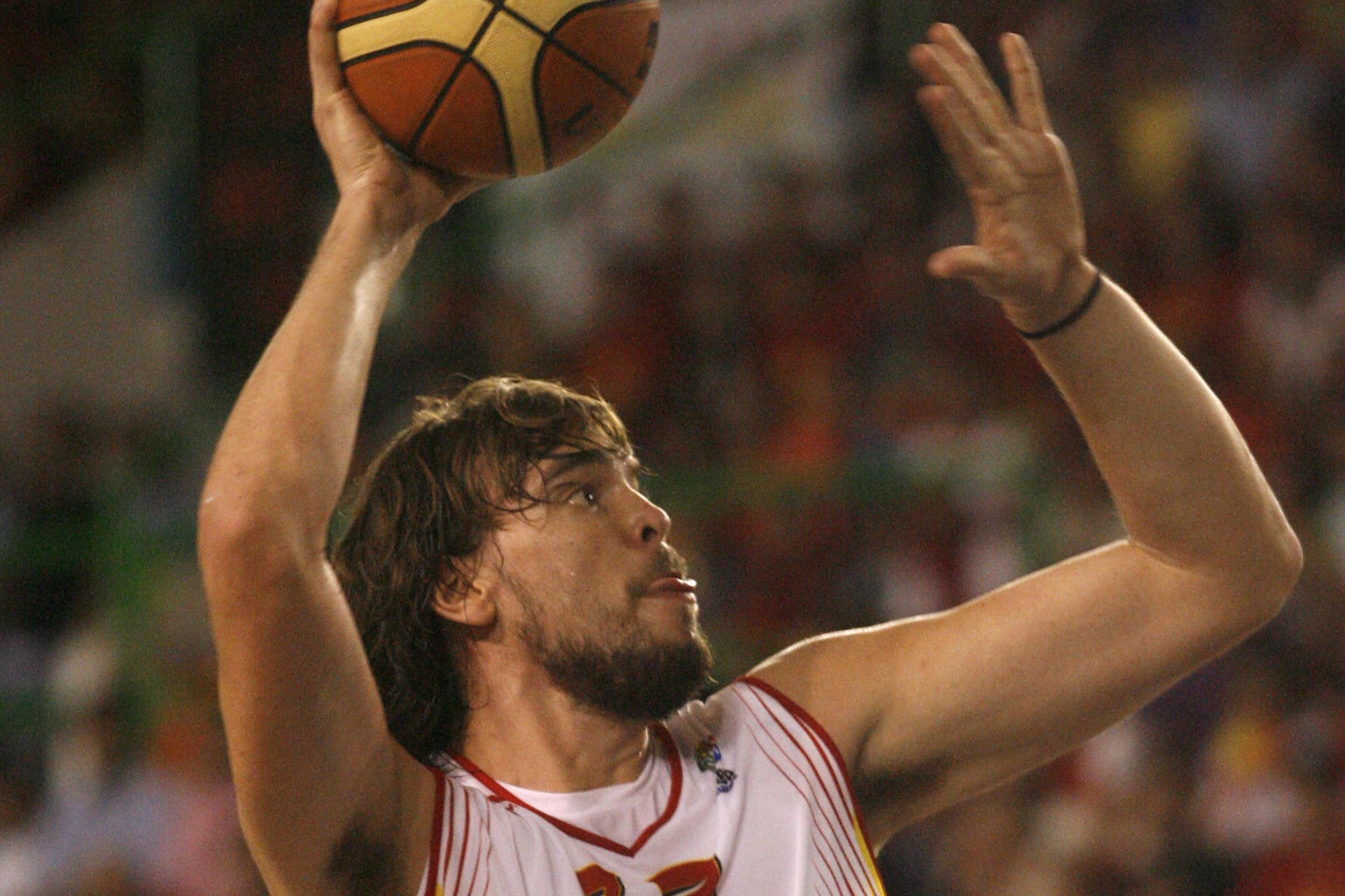 Spain's Marc Gasol fights for the ball during the friendly basket match against Lithuania at the Paco Paz Sports Palace in Ourense, 18 August 2007. Spain won the match 97-74. AFP PHOTO / MIGUEL RIOPA (Photo credit should read MIGUEL RIOPA/AFP/Getty Imag Spain's Marc Gasol fights for the ball during the friendly basket match against Lithuania at the Paco Paz Sports Palace in Ourense, 18 August 2007. Spain won the match 97-74. AFP PHOTO / MIGUEL RIOPA (Photo credit should read MIGUEL RIOPA/AFP/Getty Imag