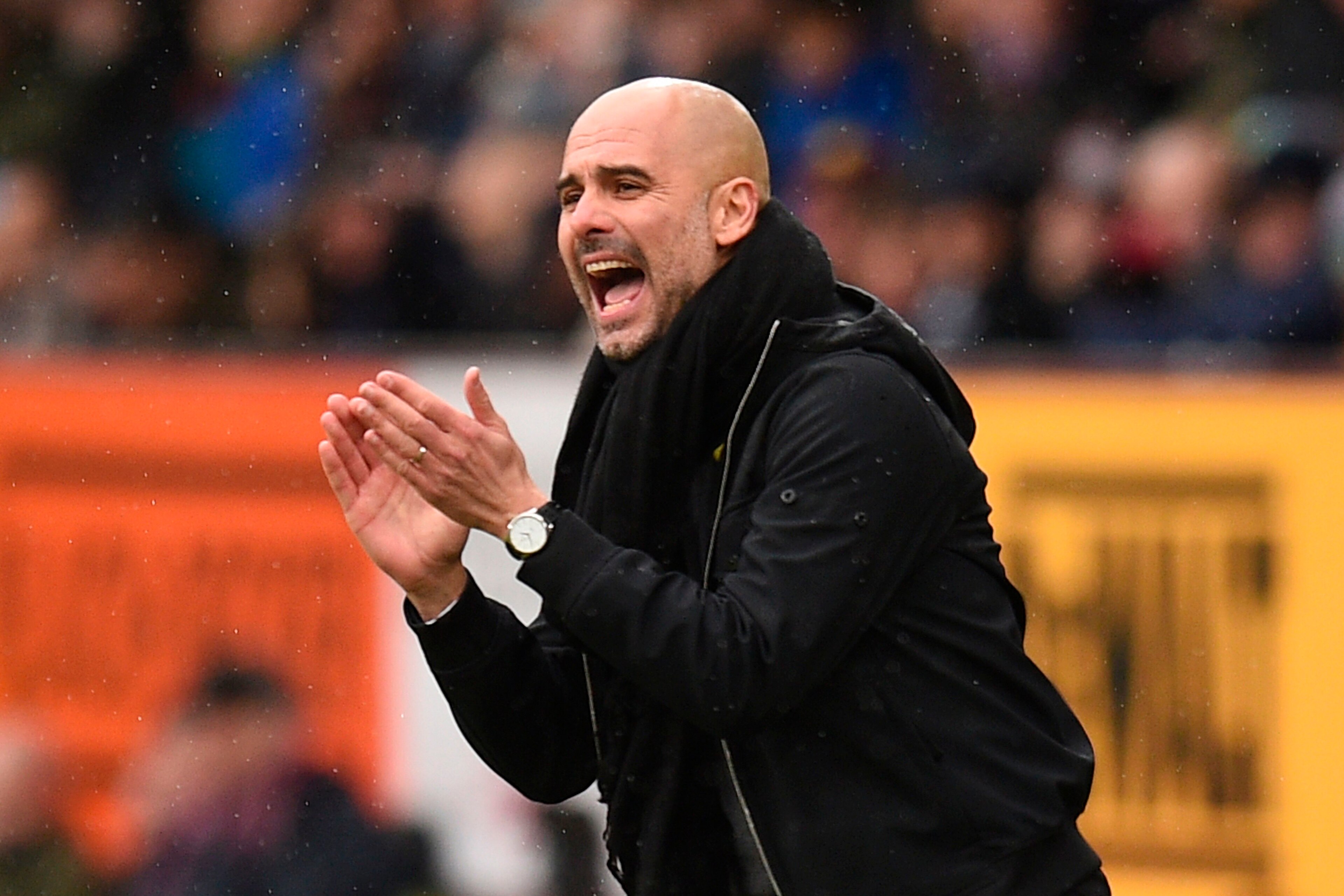 Manchester City's Spanish manager Pep Guardiola reacts on the touchline during the English Premier League football match between Burnley and Manchester City at Turf Moor in Burnley, north west England on February 3, 2018. / AFP PHOTO / Oli SCARFF / RESTRI