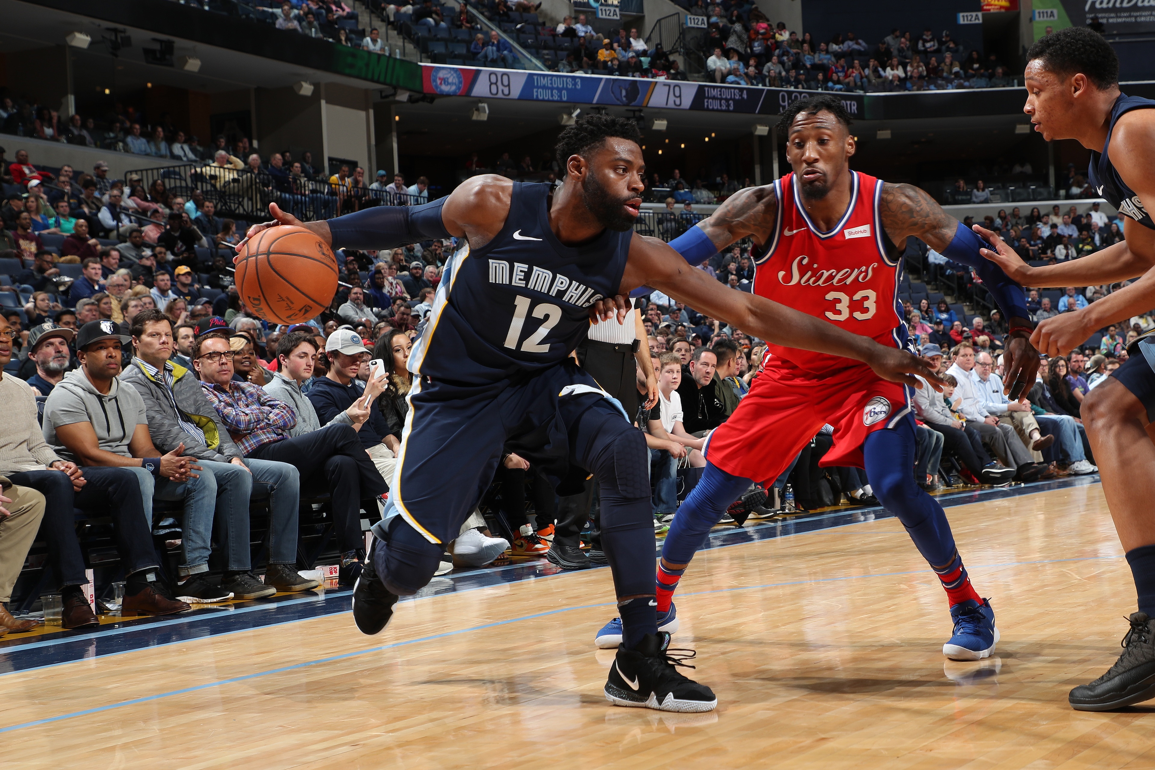 MEMPHIS, TN - JANUARY 22: Tyreke Evans #12 of the Memphis Grizzlies handles the ball against the Philadelphia 76ers on January 22, 2018 at FedExForum in Memphis, Tennessee. NOTE TO USER: User expressly acknowledges and agrees that, by downloading and or u