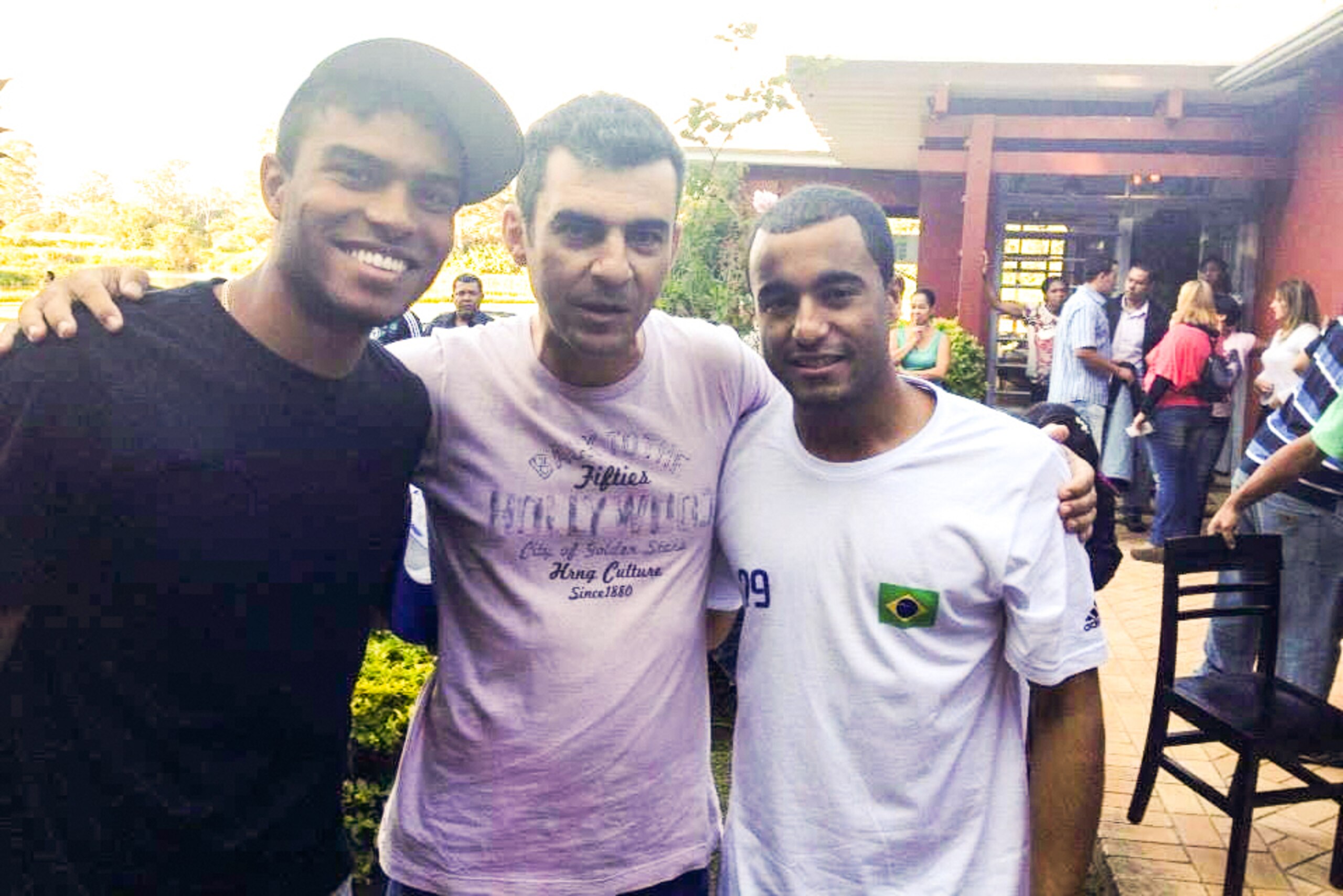 Bruno Petri (centre) with Lucas (right) and Dener (Lucas’s former Sao Paulo team-mate)