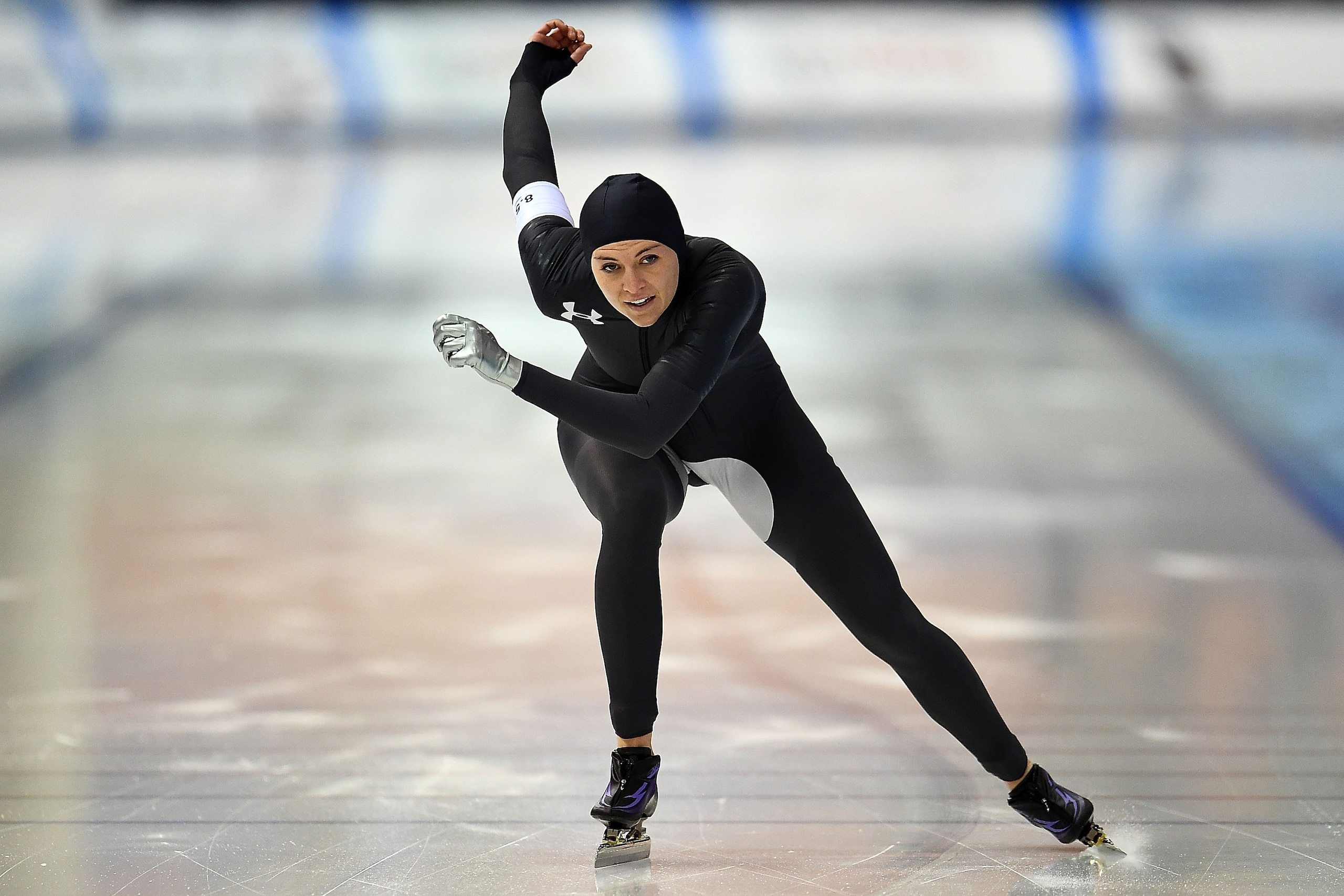 MILWAUKEE, WI - JANUARY 05:  Heather Bergsma competes in the Ladies 500 meter event during the Long Track Speed Skating Olympic Trials at the Pettit National Ice Center on January 5, 2018 in Milwaukee, Wisconsin.  (Photo by Stacy Revere/Getty Images)