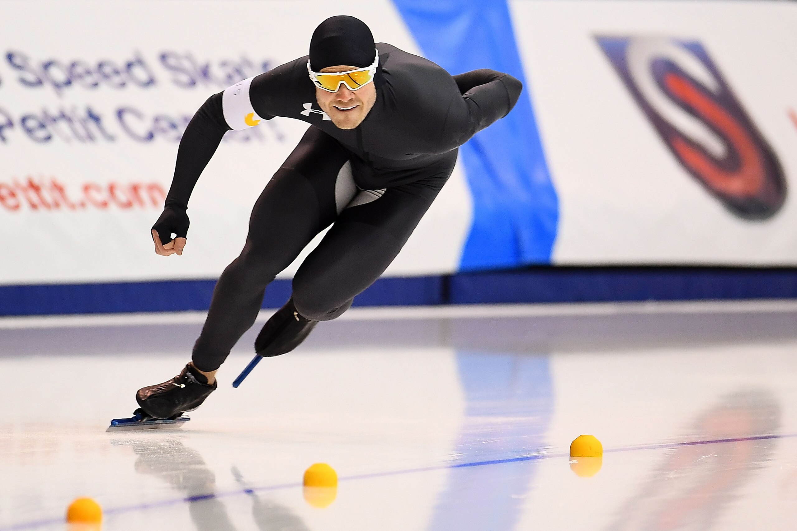 MILWAUKEE, WI - JANUARY 06:  Joey Mantia competes in the Men's 1500 meter event during the Long Track Speed Skating Olympic Trials at the Pettit National Ice Center on January 6, 2018 in Milwaukee, Wisconsin.  (Photo by Stacy Revere/Getty Images)