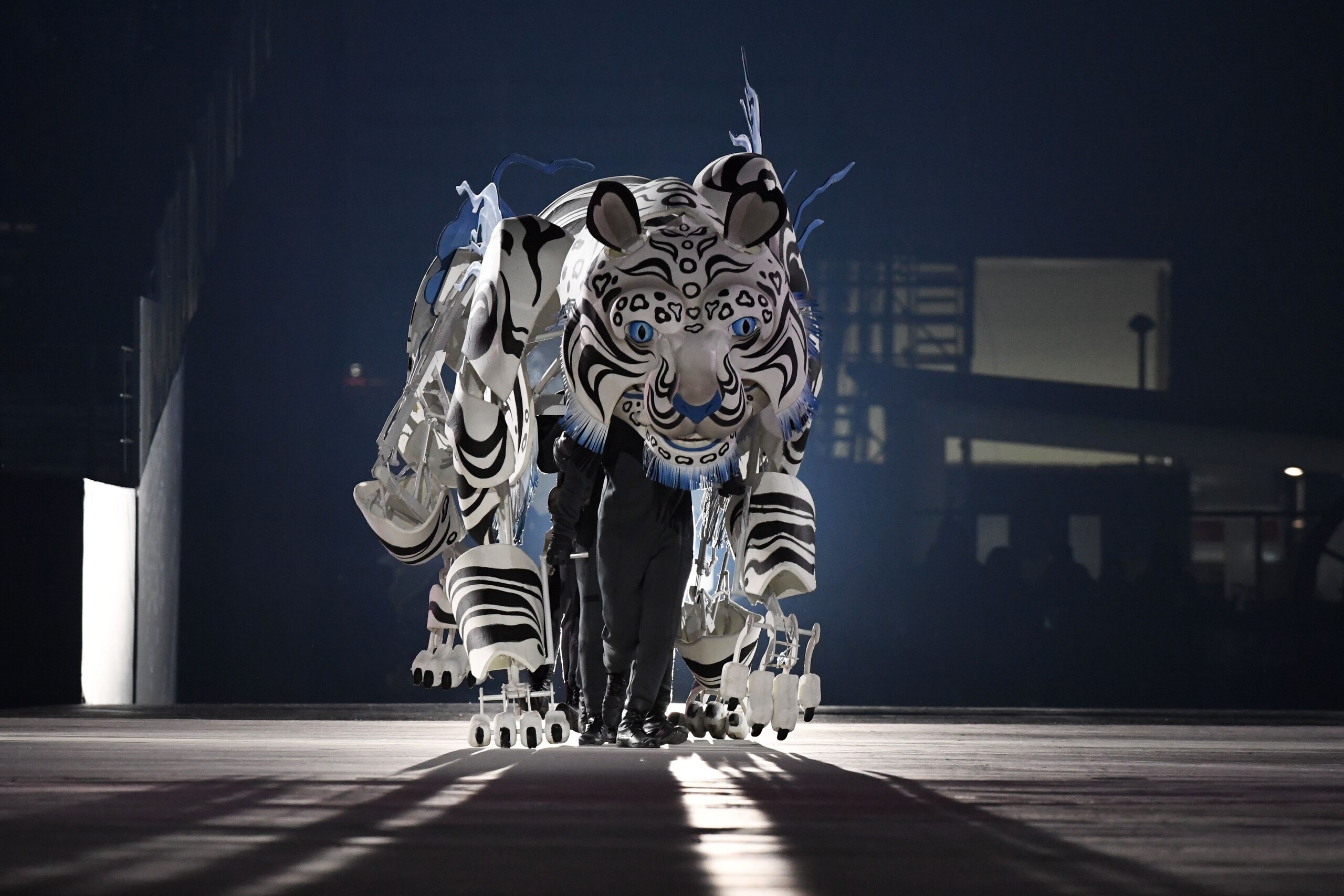 Actors perform during the opening ceremony of the Pyeongchang 2018 Winter Olympic Games at the Pyeongchang Stadium on February 9, 2018. / AFP PHOTO / Mark Ralston        (Photo credit should read MARK RALSTON/AFP/Getty Images)
