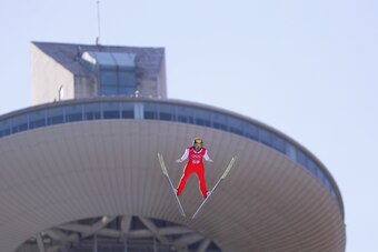 PYEONGCHANG-GUN, SOUTH KOREA - FEBRUARY 07: Stefan Kraft of Austria trains for the Men's Normal Hill Ski Jumping ahead of the PyeongChang 2018 Winter Olympic Games at Alpensia Ski Jumping Centre on February 7, 2018 in Pyeongchang-gun, South Korea.  (Photo