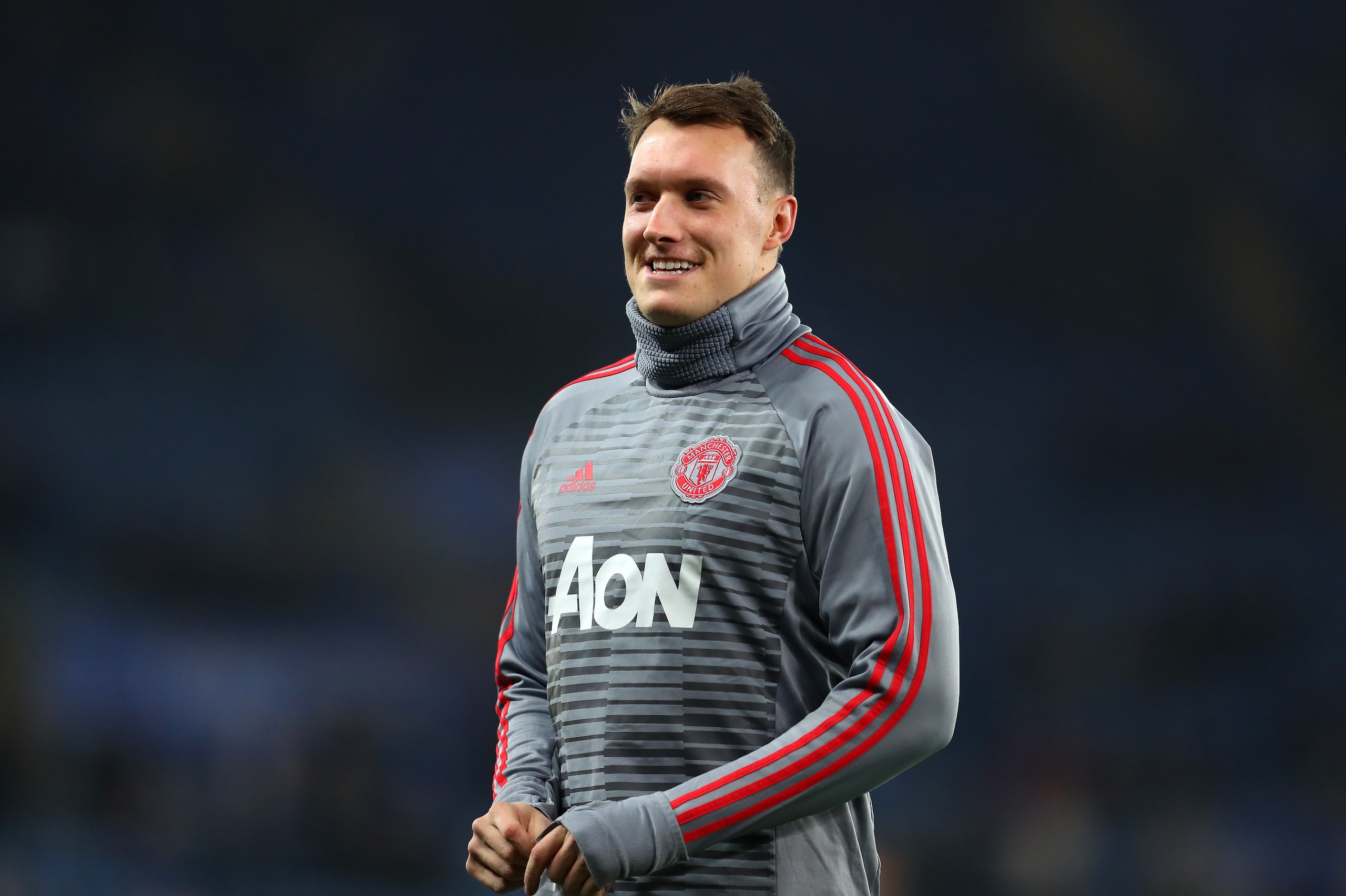 LEICESTER, ENGLAND - DECEMBER 23: Phil Jones of Manchester United smiles prior to the Premier League match between Leicester City and Manchester United at The King Power Stadium on December 23, 2017 in Leicester, England.  (Photo by Catherine Ivill/Getty 