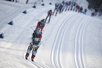 Sweden's Charlotte Kalla competes in the women's 7.5km + 7.5km cross-country skiathlon at the Alpensia cross country ski centre during the Pyeongchang 2018 Winter Olympic Games on February 10, 2018 in Pyeongchang.  / AFP PHOTO / FRANCK FIFE        (Photo 