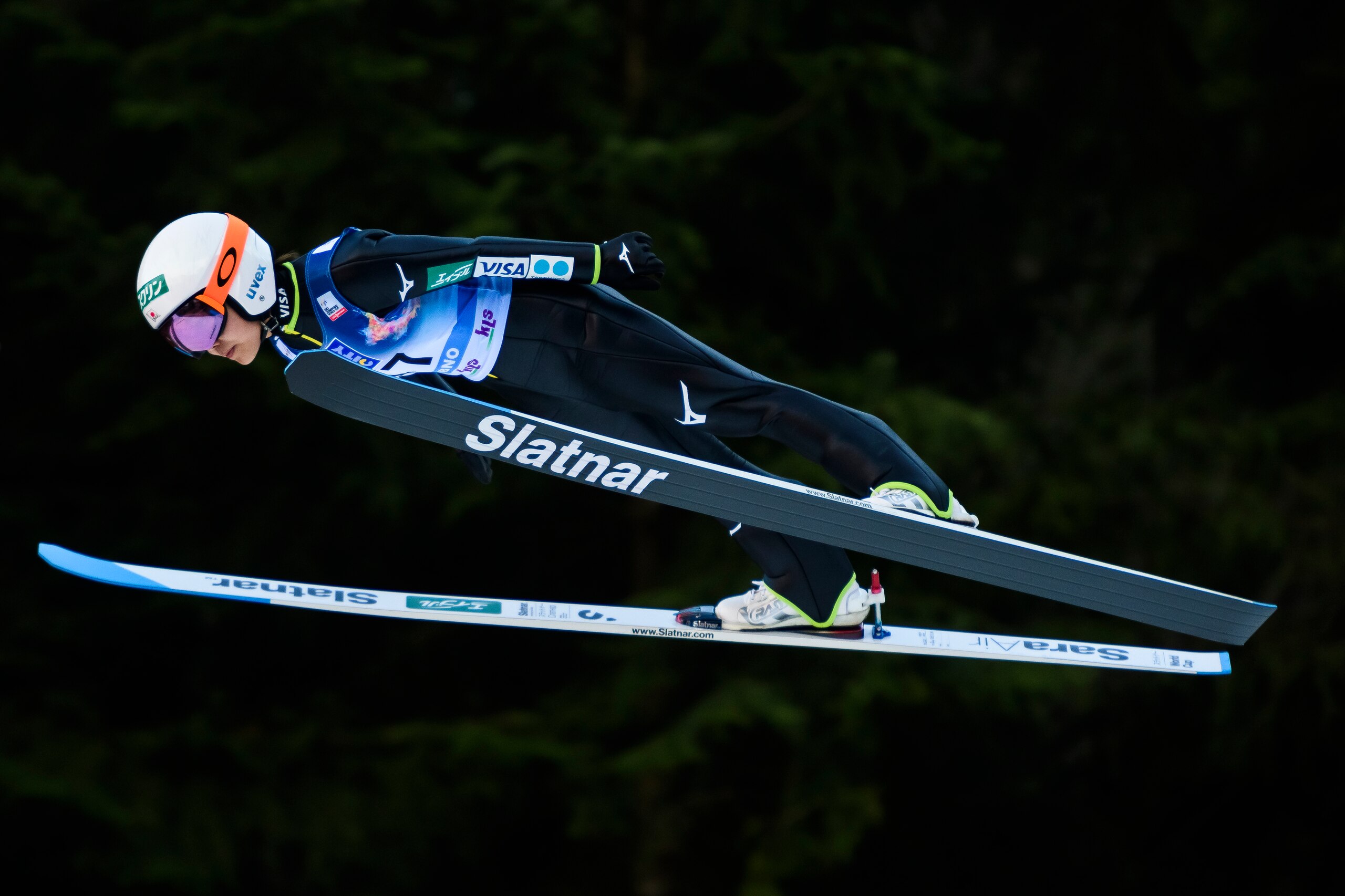 Sara Takanashi of Japan competes during the FIS Ski Jumping World Cup Ladies Normal Hill Individual event in Ljubno on January 28, 2018.  / AFP PHOTO / Jure Makovec        (Photo credit should read JURE MAKOVEC/AFP/Getty Images)
