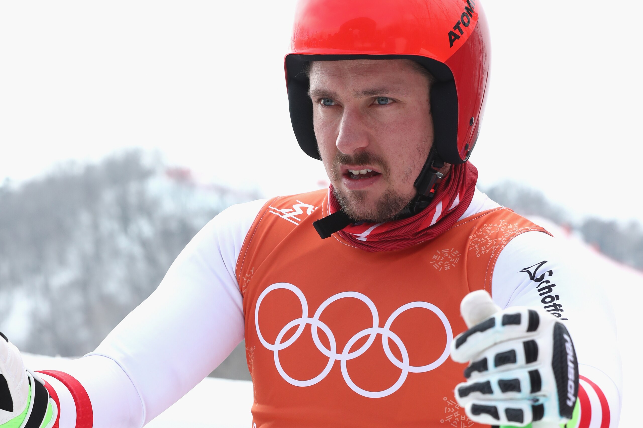PYEONGCHANG-GUN, SOUTH KOREA - FEBRUARY 09:  Marcel Hirscher of Austria looks on during the Men's Downhill Alpine Skiing training at Jeongseon Alpine Centre on February 9, 2018 in Pyeongchang-gun, South Korea.  (Photo by Alexander Hassenstein/Getty Images