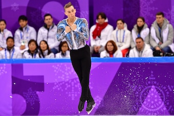 USA's Adam Rippon competes in the figure skating team event men's single skating free skating during the Pyeongchang 2018 Winter Olympic Games at the Gangneung Ice Arena in Gangneung on February 12, 2018. / AFP PHOTO / Mladen ANTONOV        (Photo credit 