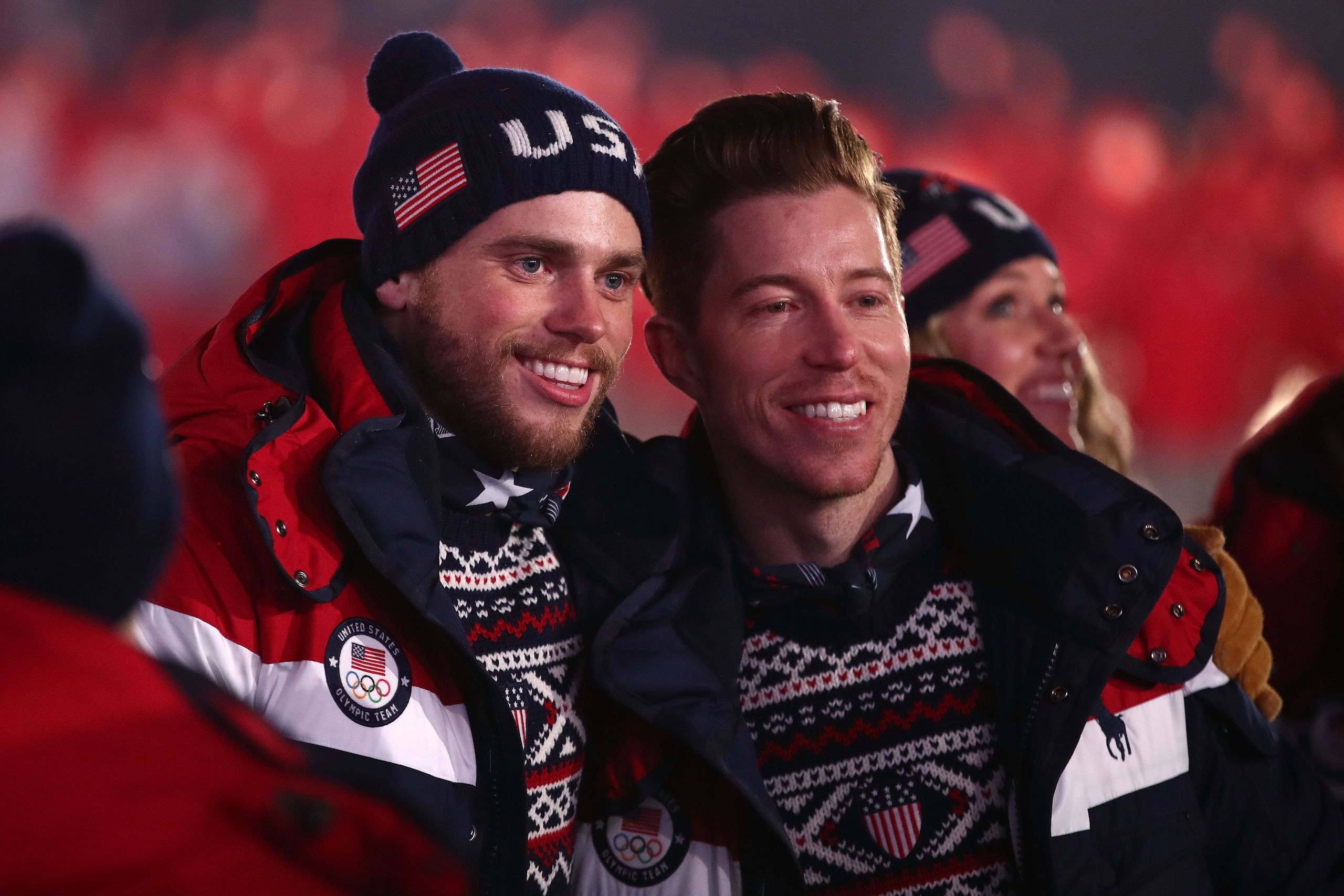 PYEONGCHANG-GUN, SOUTH KOREA - FEBRUARY 09:  Gus Kenworthy and Shaun White of the United States enter the stadium during the Opening Ceremony of the PyeongChang 2018 Winter Olympic Games at PyeongChang Olympic Stadium on February 9, 2018 in Pyeongchang-gu