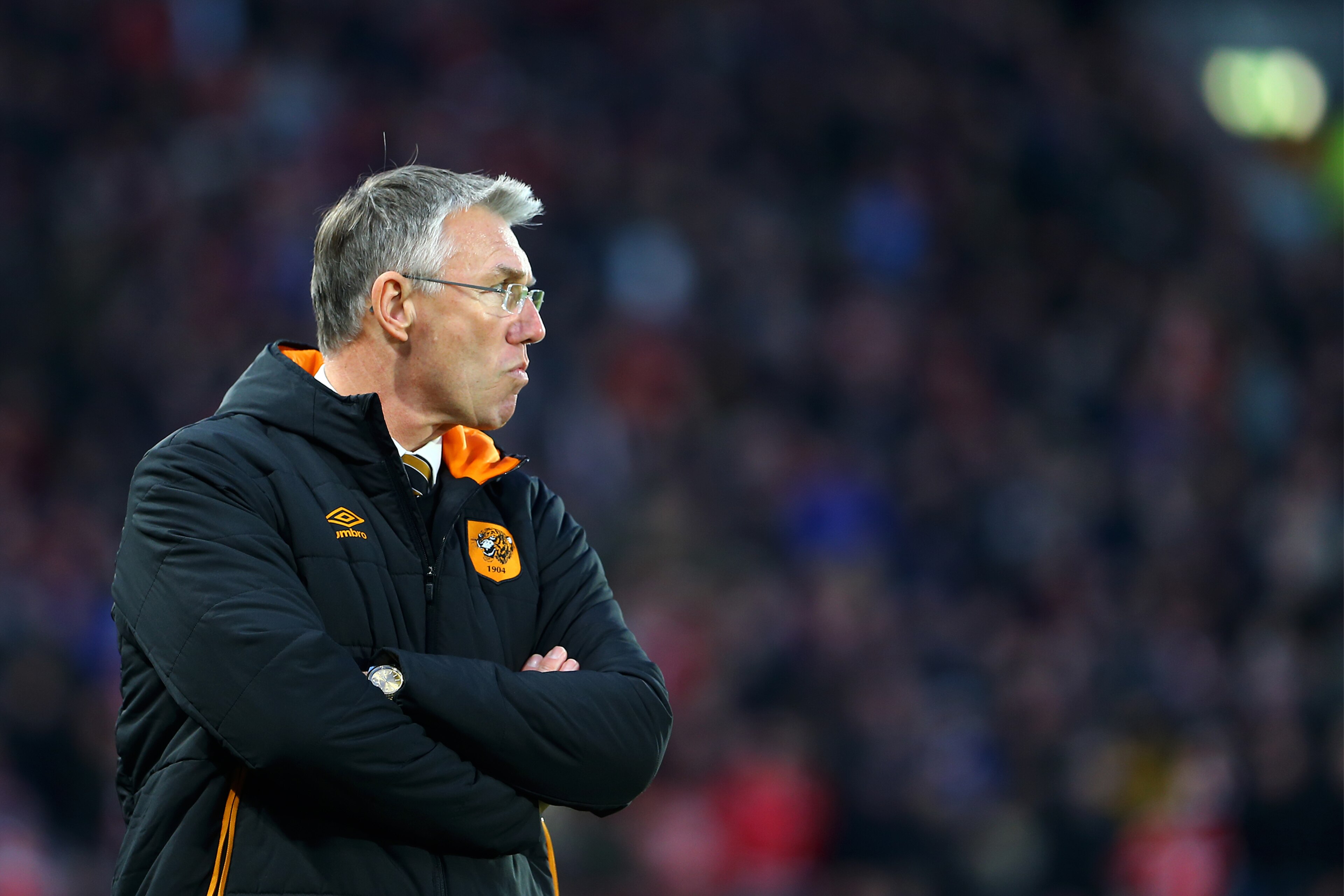 HULL, ENGLAND - JANUARY 27: Nigel Adkins manager of Hull City looks on during the Emirates FA Cup Fourth Round match between Hull City and Nottingham Forest at KCOM Stadium on January 27, 2018 in Hull, England. (Photo by Ashley Allen/Getty Images)