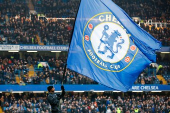 The Chelsea club flag is seen before kick off of the English Premier League football match between Chelsea and Leicester City at Stamford Bridge in London on January 13, 2018. / AFP PHOTO / Tolga AKMEN / RESTRICTED TO EDITORIAL USE. No use with unauthoriz