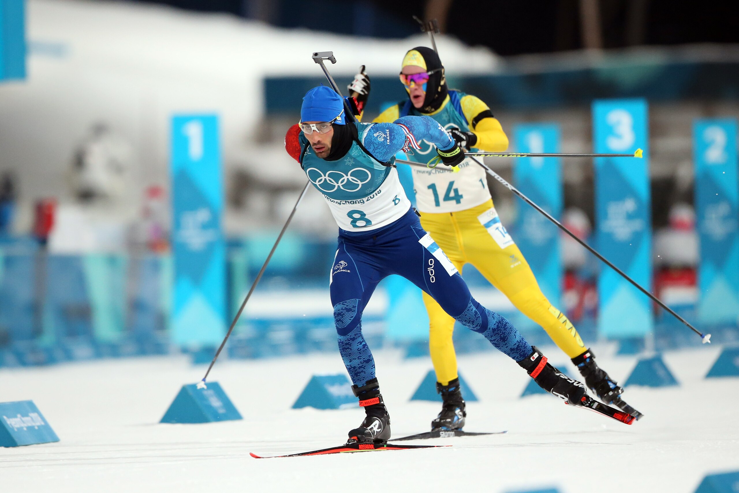 PYEONGCHANG-GUN, SOUTH KOREA - FEBRUARY 12: Martin Fourcade of France wins the gold medal during the Biathlon Men's and Women's Pursuit at Alpensia Biathlon Centre on February 12, 2018 in Pyeongchang-gun, South Korea. (Photo by Christophe Pallot/Agence Zo