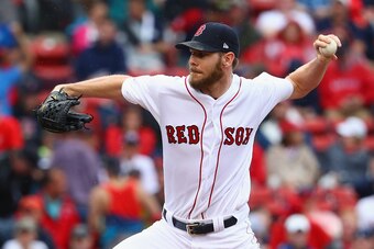 BOSTON, MA - OCTOBER 09:  Chris Sale #41 of the Boston Red Sox throws a pitch in the fourth inning against the Houston Astros during game four of the American League Division Series at Fenway Park on October 9, 2017 in Boston, Massachusetts.  (Photo by Ma