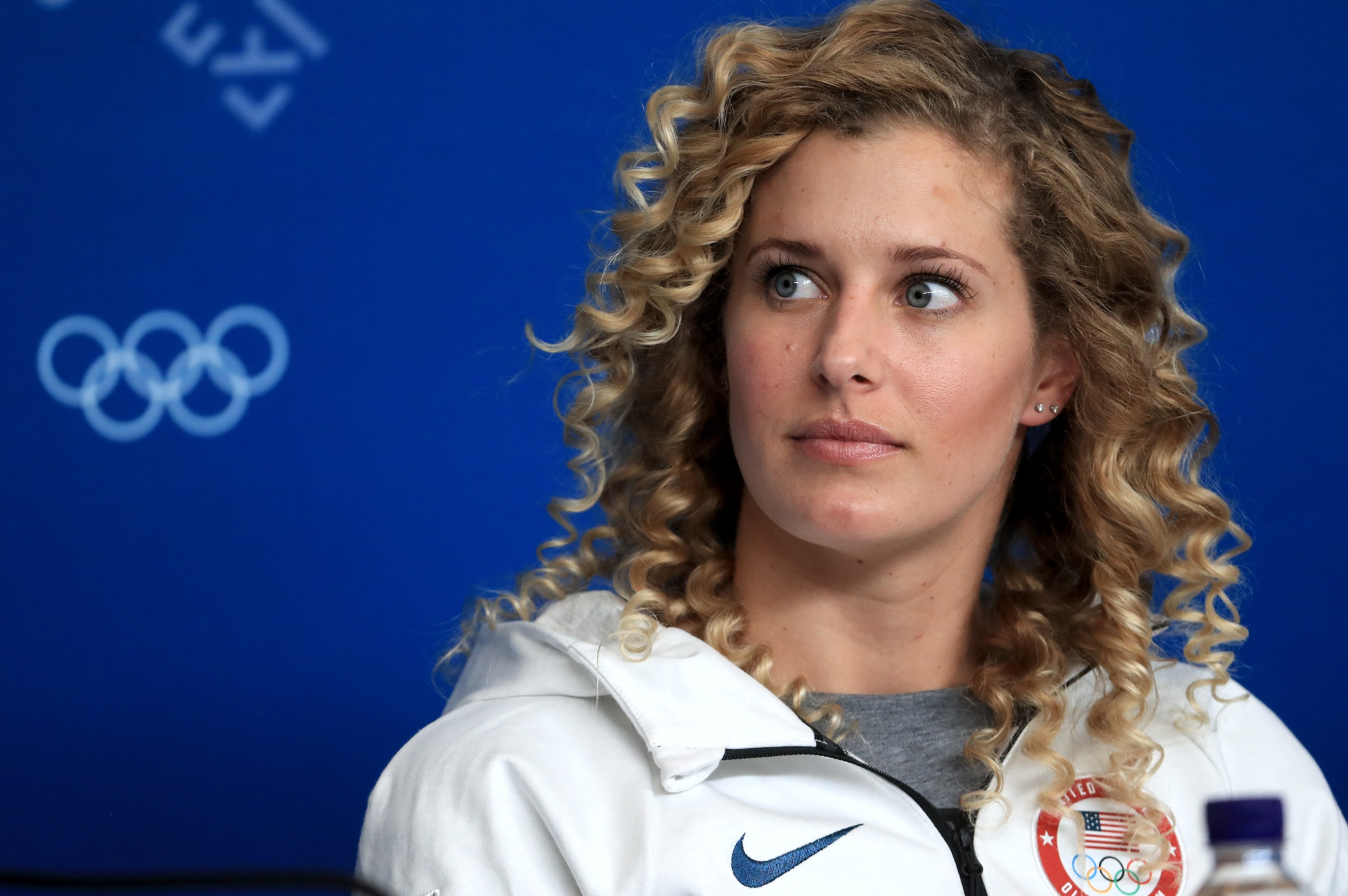 PYEONGCHANG-GUN, SOUTH KOREA - FEBRUARY 08:  Snowboarder Lindsey Jacobellis of the United States attends a press conference at the Main Press Centre during previews ahead of the PyeongChang 2018 Winter Olympic Games on February 8, 2018 in Pyeongchang-gun,