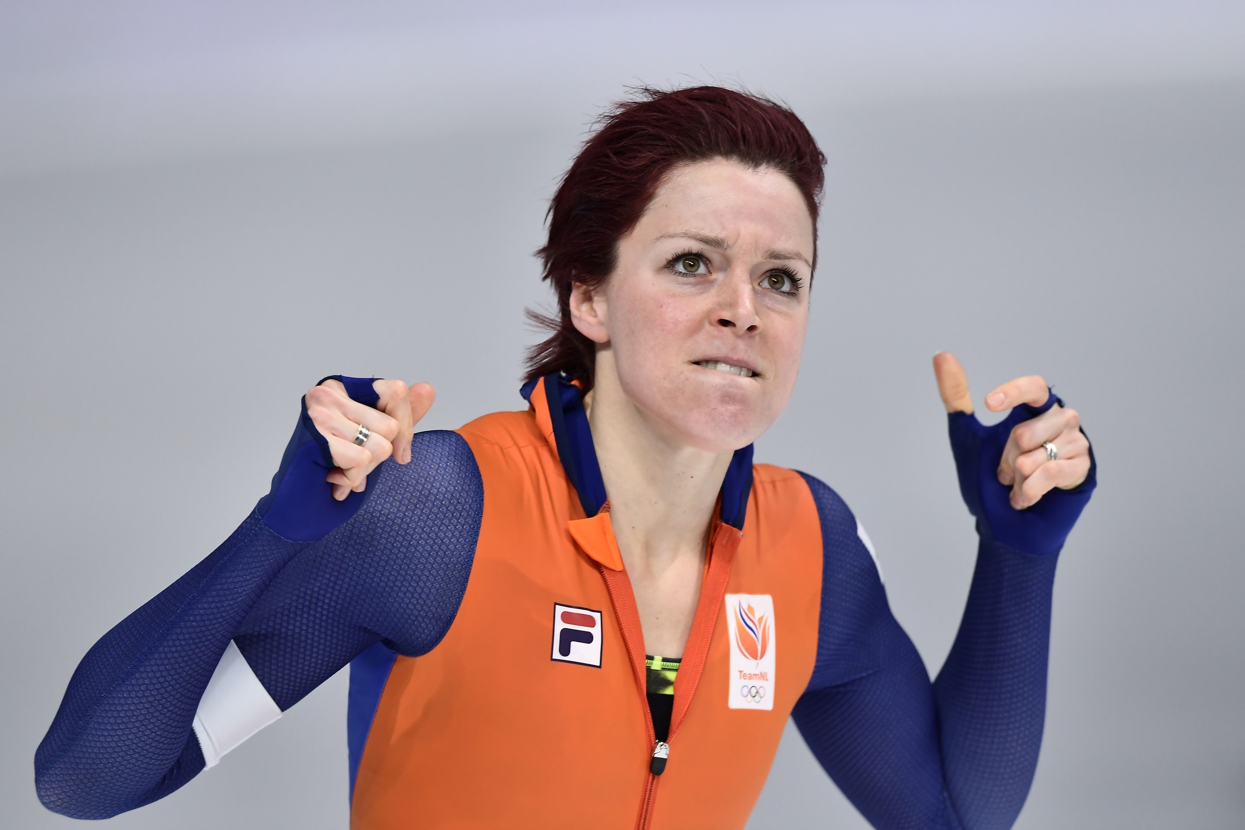 Netherlands' Jorien Ter Mors reacts in the women's 1,000m speed skating event during the Pyeongchang 2018 Winter Olympic Games at the Gangneung Oval in Gangneung on February 14, 2018. / AFP PHOTO / ARIS MESSINIS (Photo credit should read ARIS MESSI Netherlands' Jorien Ter Mors reacts in the women's 1,000m speed skating event during the Pyeongchang 2018 Winter Olympic Games at the Gangneung Oval in Gangneung on February 14, 2018. / AFP PHOTO / ARIS MESSINIS (Photo credit should read ARIS MESSI