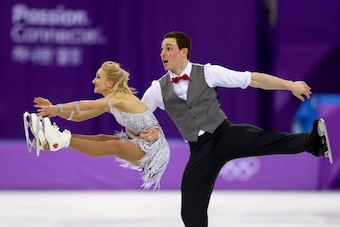 GANGNEUNG, SOUTH KOREA - FEBRUARY 14:  Aljona Savchenko and Bruno Massot of Germany compete during the Pair Skating Short Program on day five of the PyeongChang 2018 Winter Olympics at Gangneung Ice Arena on February 14, 2018 in Gangneung, South Korea.  (