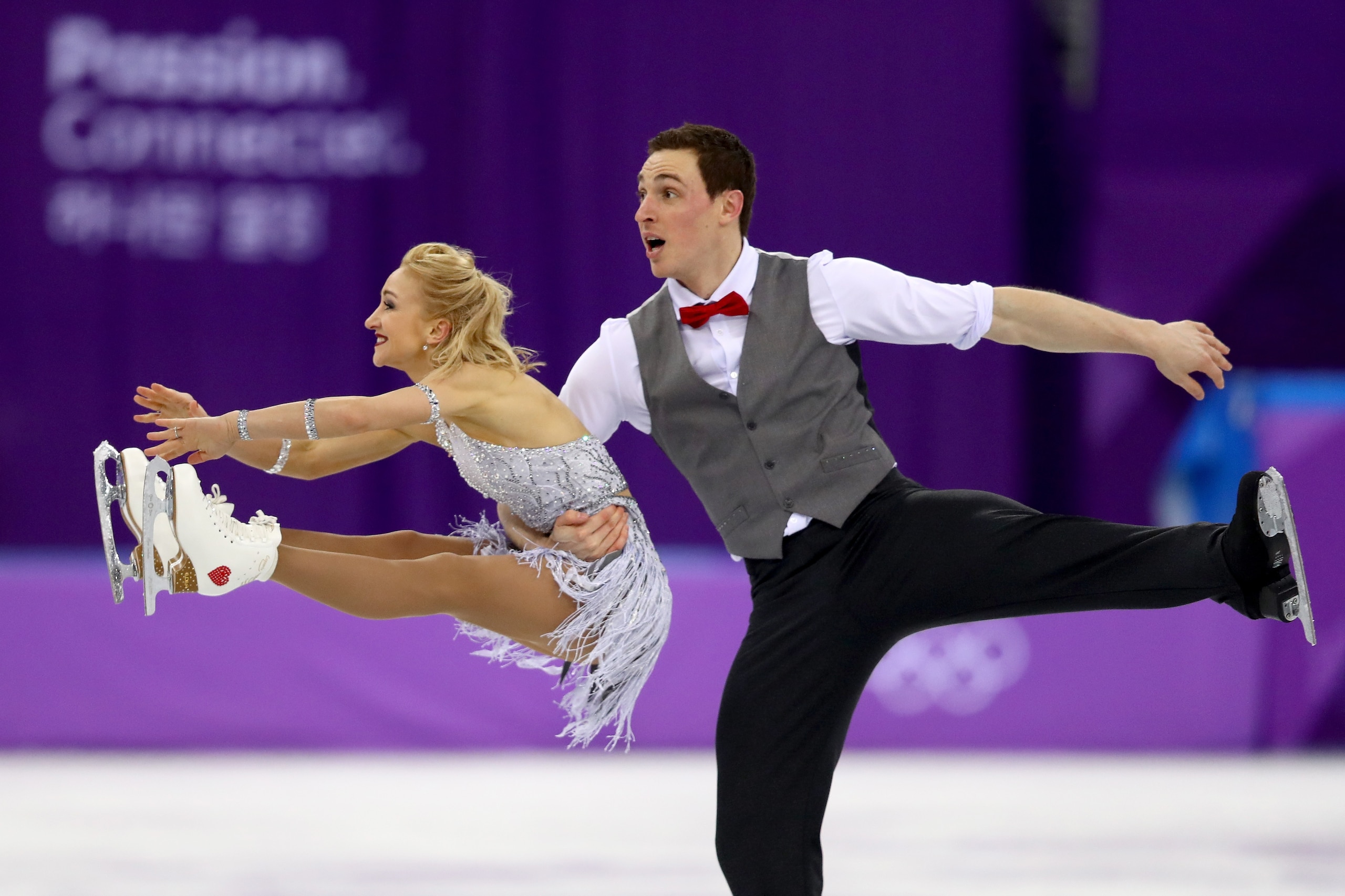 GANGNEUNG, SOUTH KOREA - FEBRUARY 14: Aljona Savchenko and Bruno Massot of Germany compete during the Pair Skating Short Program on day five of the PyeongChang 2018 Winter Olympics at Gangneung Ice Arena on February 14, 2018 in Gangneung, South Korea. ( GANGNEUNG, SOUTH KOREA - FEBRUARY 14: Aljona Savchenko and Bruno Massot of Germany compete during the Pair Skating Short Program on day five of the PyeongChang 2018 Winter Olympics at Gangneung Ice Arena on February 14, 2018 in Gangneung, South Korea. (