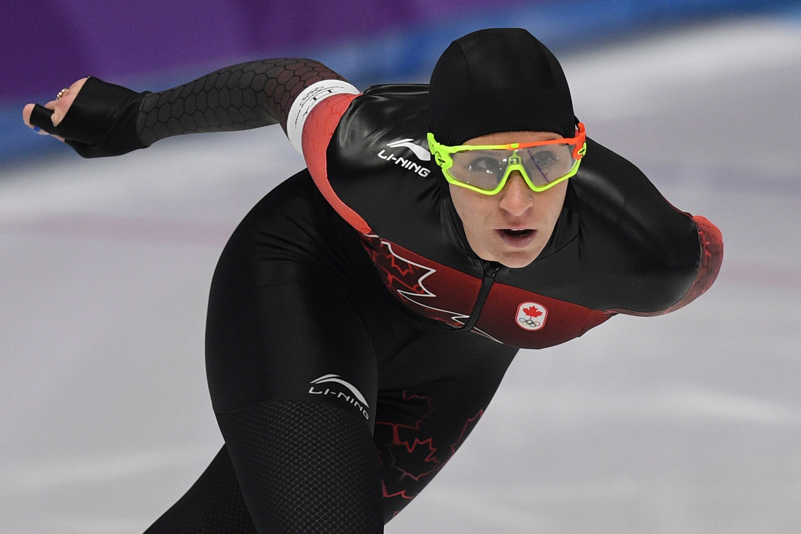 Canada's Ivanie Blondin competes in the women's 3,000m speed skating event during the Pyeongchang 2018 Winter Olympic Games at the Gangneung Oval in Gangneung on February 10, 2018. / AFP PHOTO / Roberto SCHMIDT        (Photo credit should read ROBERTO SCH