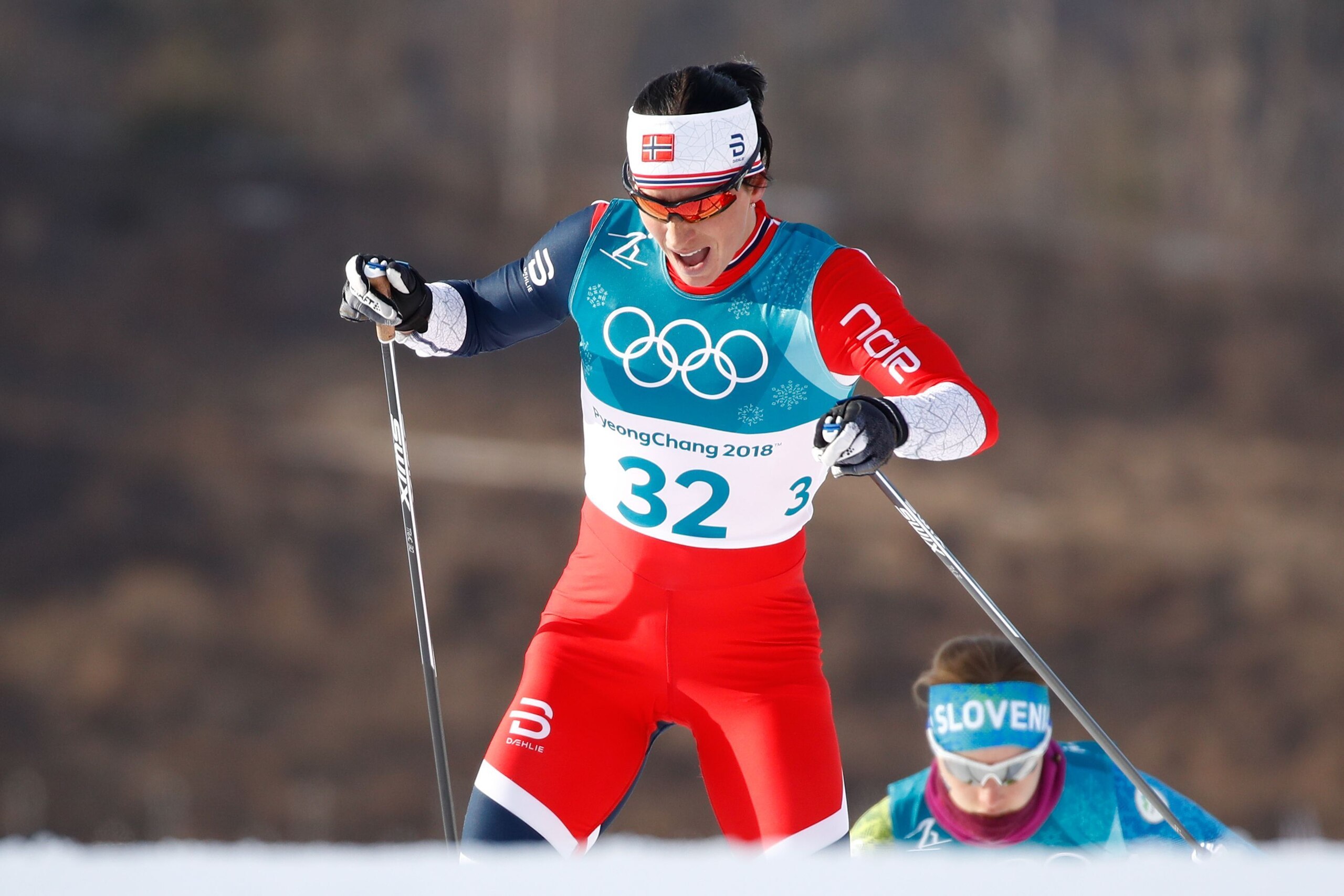 Norway's Marit Bjorgen competes during the women's 10km freestyle cross-country competition at the Alpensia cross country ski centre during the Pyeongchang 2018 Winter Olympic Games on February 15, 2018 in Pyeongchang. / AFP PHOTO / Odd ANDERSEN ( Norway's Marit Bjorgen competes during the women's 10km freestyle cross-country competition at the Alpensia cross country ski centre during the Pyeongchang 2018 Winter Olympic Games on February 15, 2018 in Pyeongchang. / AFP PHOTO / Odd ANDERSEN (