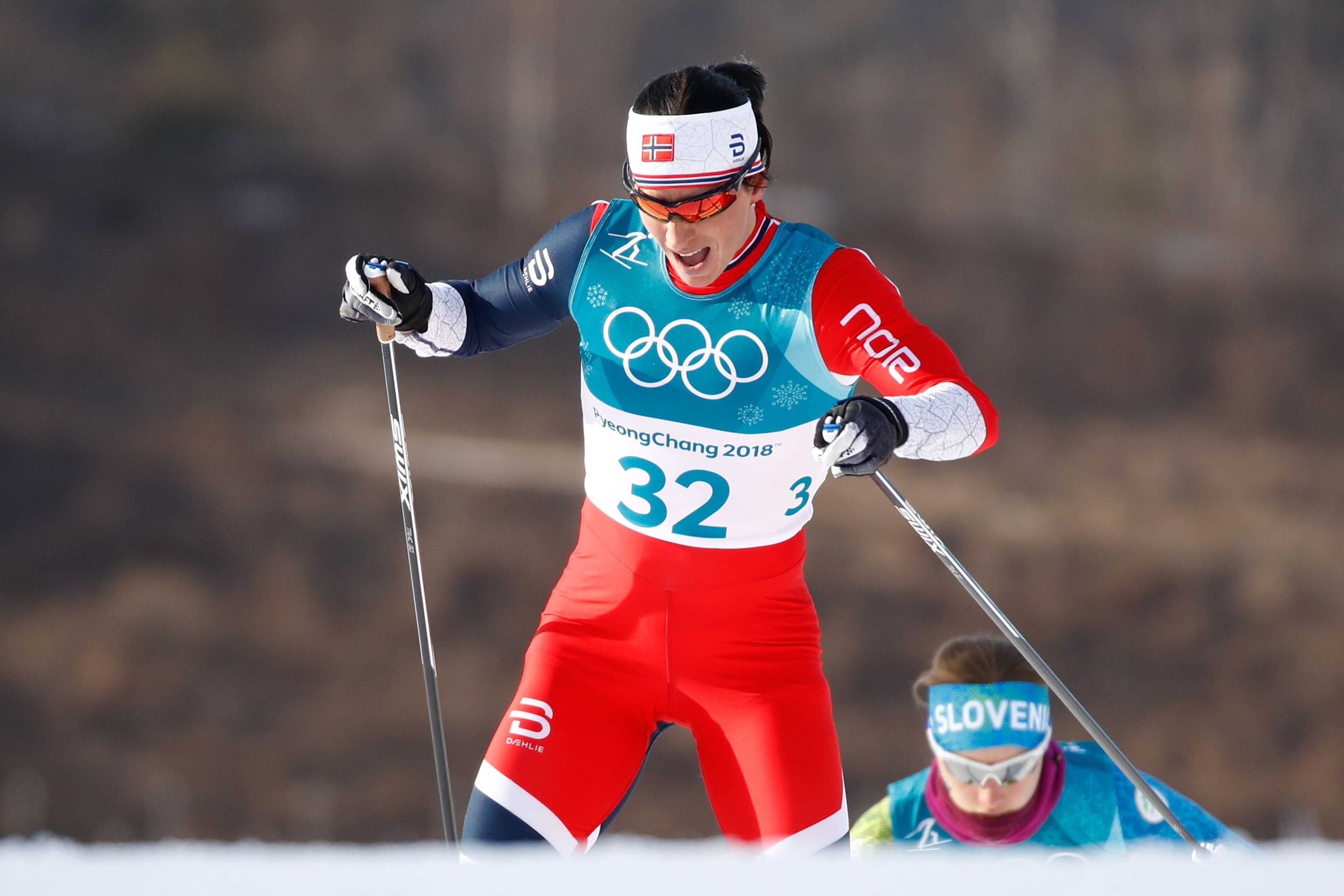 Norway's Marit Bjorgen competes during the women's 10km freestyle cross-country competition at the Alpensia cross country ski centre during the Pyeongchang 2018 Winter Olympic Games on February 15, 2018 in Pyeongchang.  / AFP PHOTO / Odd ANDERSEN        (